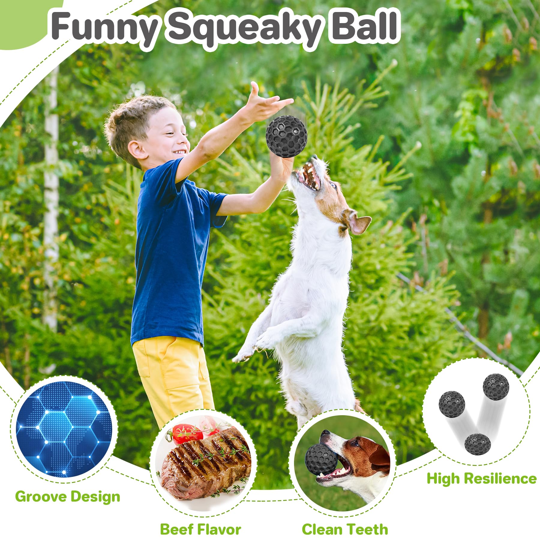 DISSKNIC Indestructible Squeaky Dog Balls, Dog Toys for Aggressive Chewers Large Breed for Relieving Anxiety, Tough Dog Chew Toy