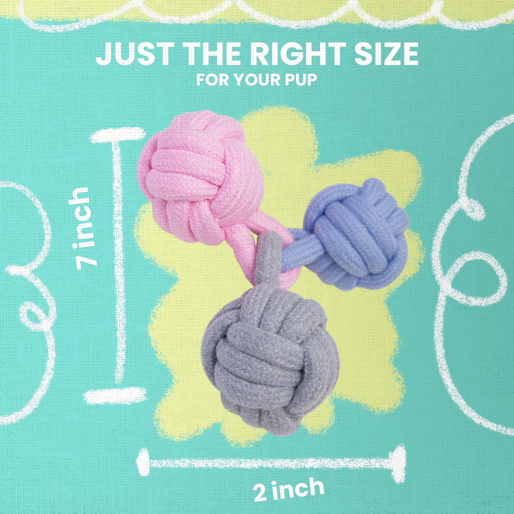 Snug Arooz Try Me Knot Rope Dog Toy - Durable Three-Knot Pastel Design - Ideal For Active Chewers - Perfect For Tugging - Intera