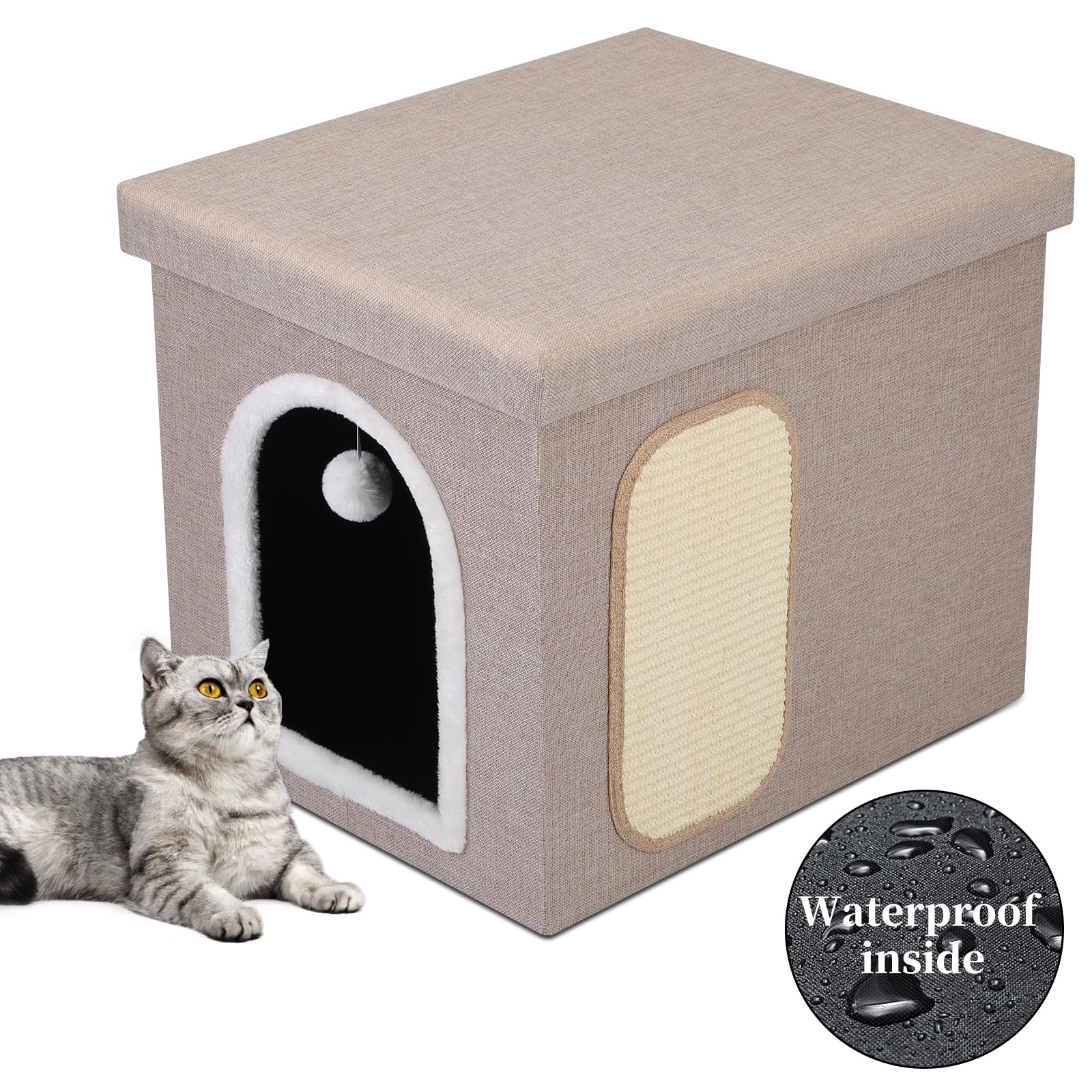 Cat Litter Box Enclosure, Foldable Hidden Litter Box With Mesh Storage Bag, Litter Box Furniture Hidden With Waterproof Inside, 