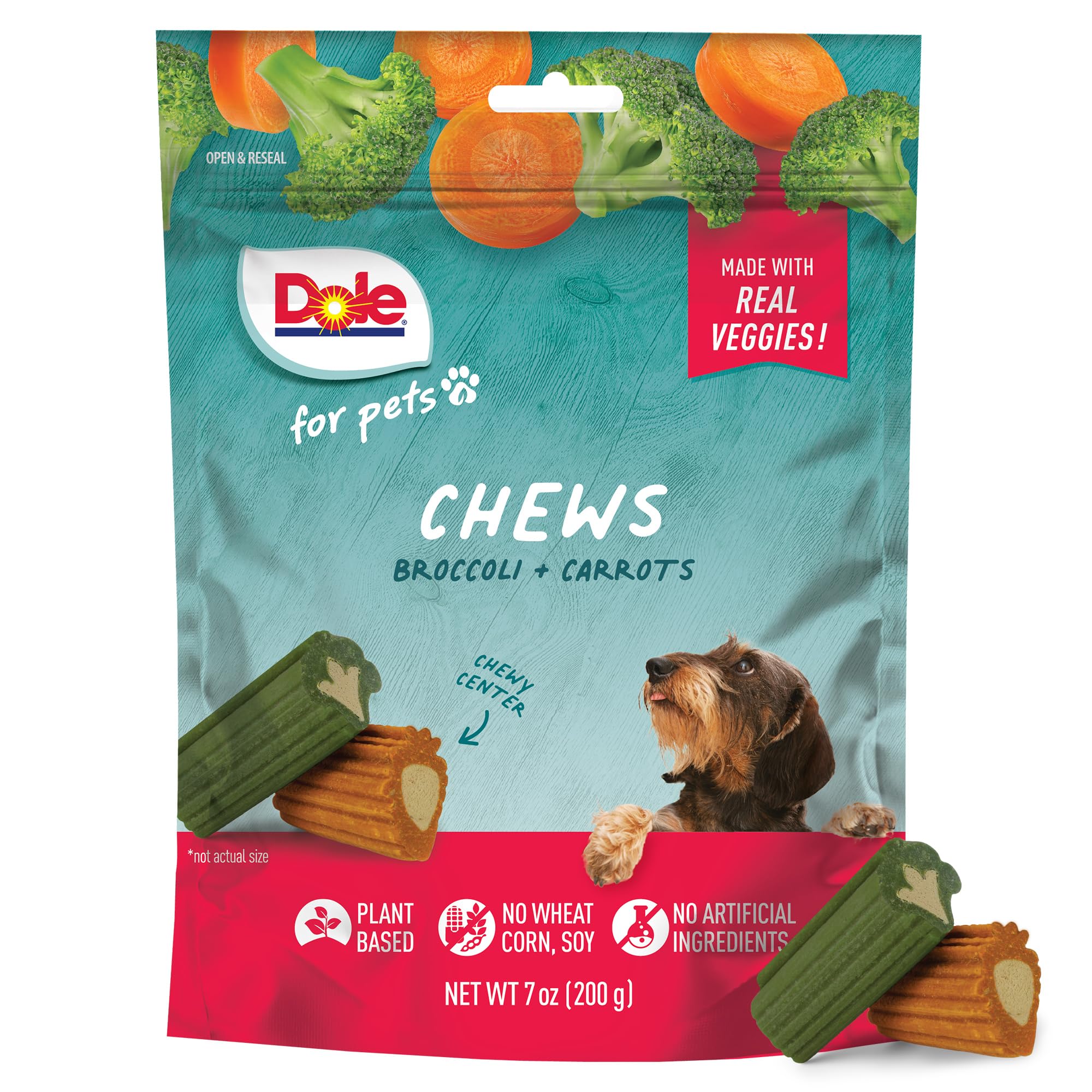 Dole for Pets Freshly Fetched Dog Chews, Assorted Broccoli & Carrot Flavor Treats - Flavored with Real Veggies, No Wheat, Corn, 