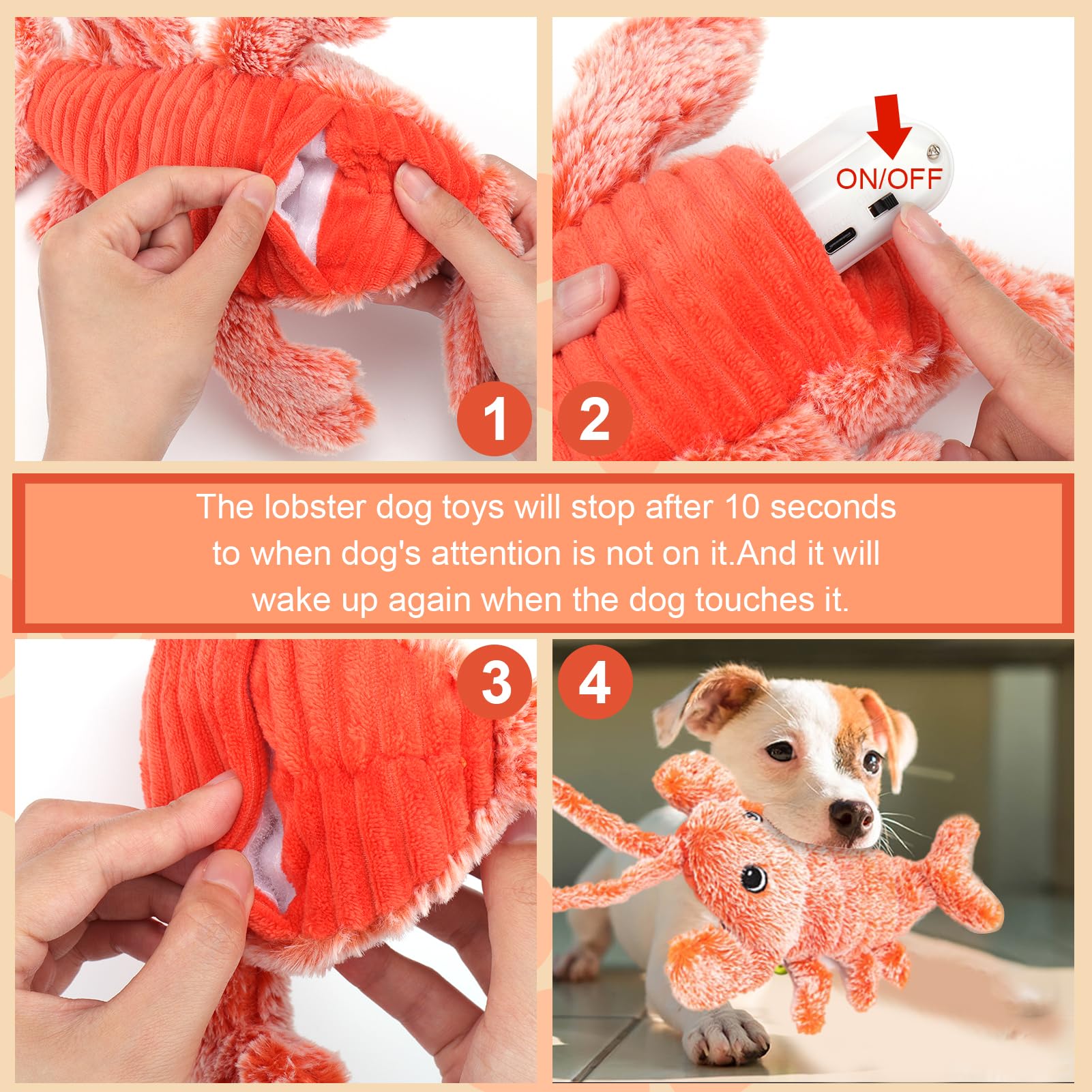 Baborui Dog Toys, Interactive Dog Toys To Keep Them Busy, Wiggly Lobster Dog Toy For Boredom, Rechargeable Moving Dog Chew Toys
