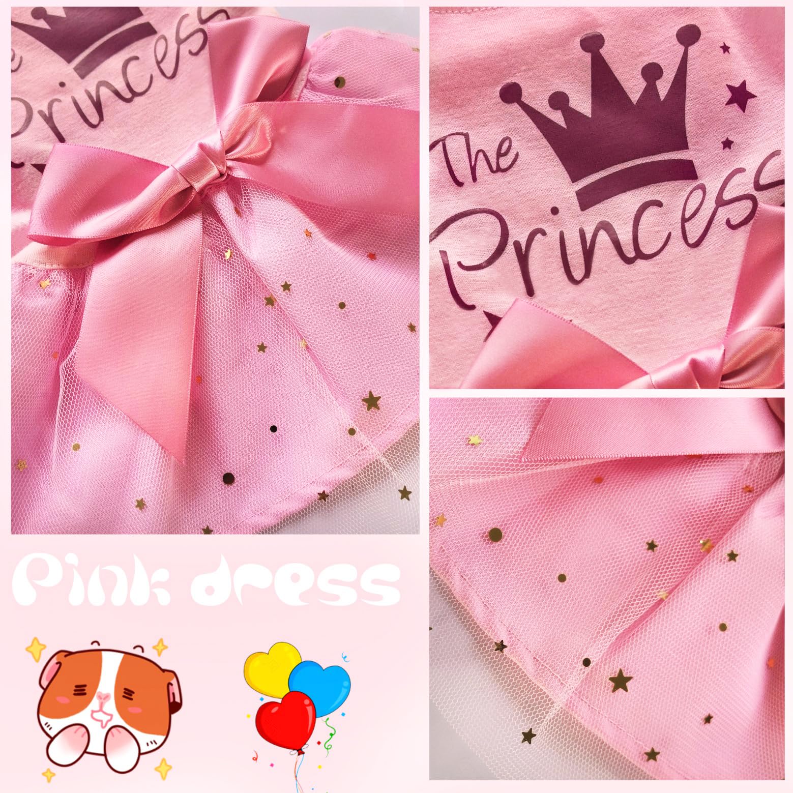 Idepet Princess Dog Dress Tulle Puppy Skirt Pet Apparel Dog Tutu With Bowknot,Birthday Dresses Daisy Sleeveless Holiday Clothes