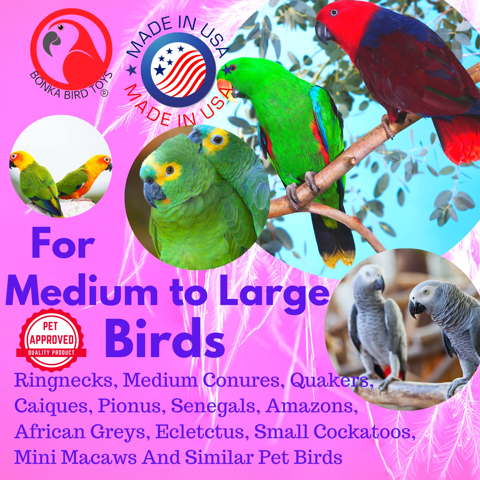 Bonka Bird Toys 1854 Tri Foraging Star 13' X 8', Parrot Preening Plucking Cage Toy, Ringnecks, Conures, Quakers, Pionus, And Similar