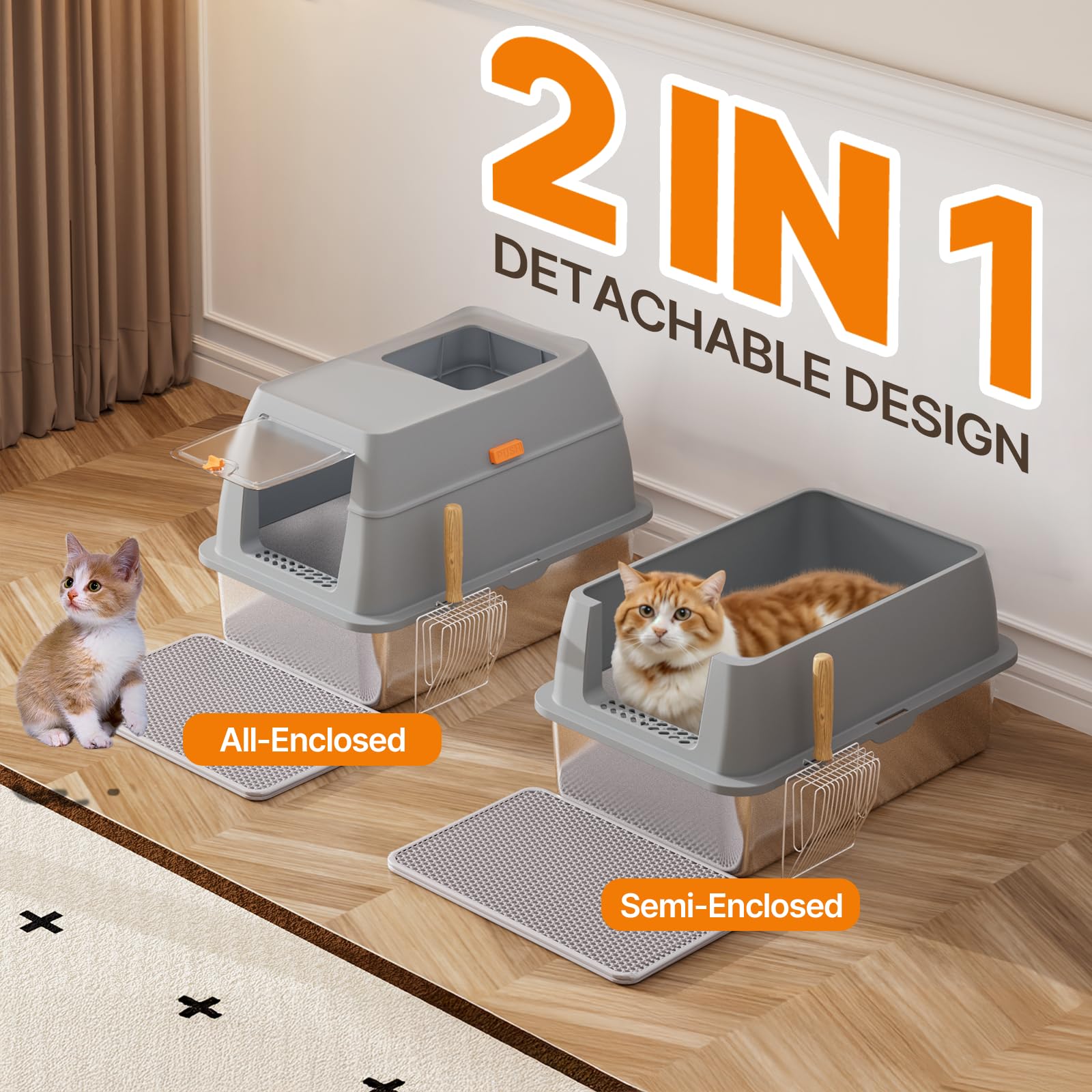 Stainless Steel Litter Box with Lid, 8    Deep Pan, Extra Large Litter Box for Big Cats, Anti-Leakage, Odor Free, Front & Top Du