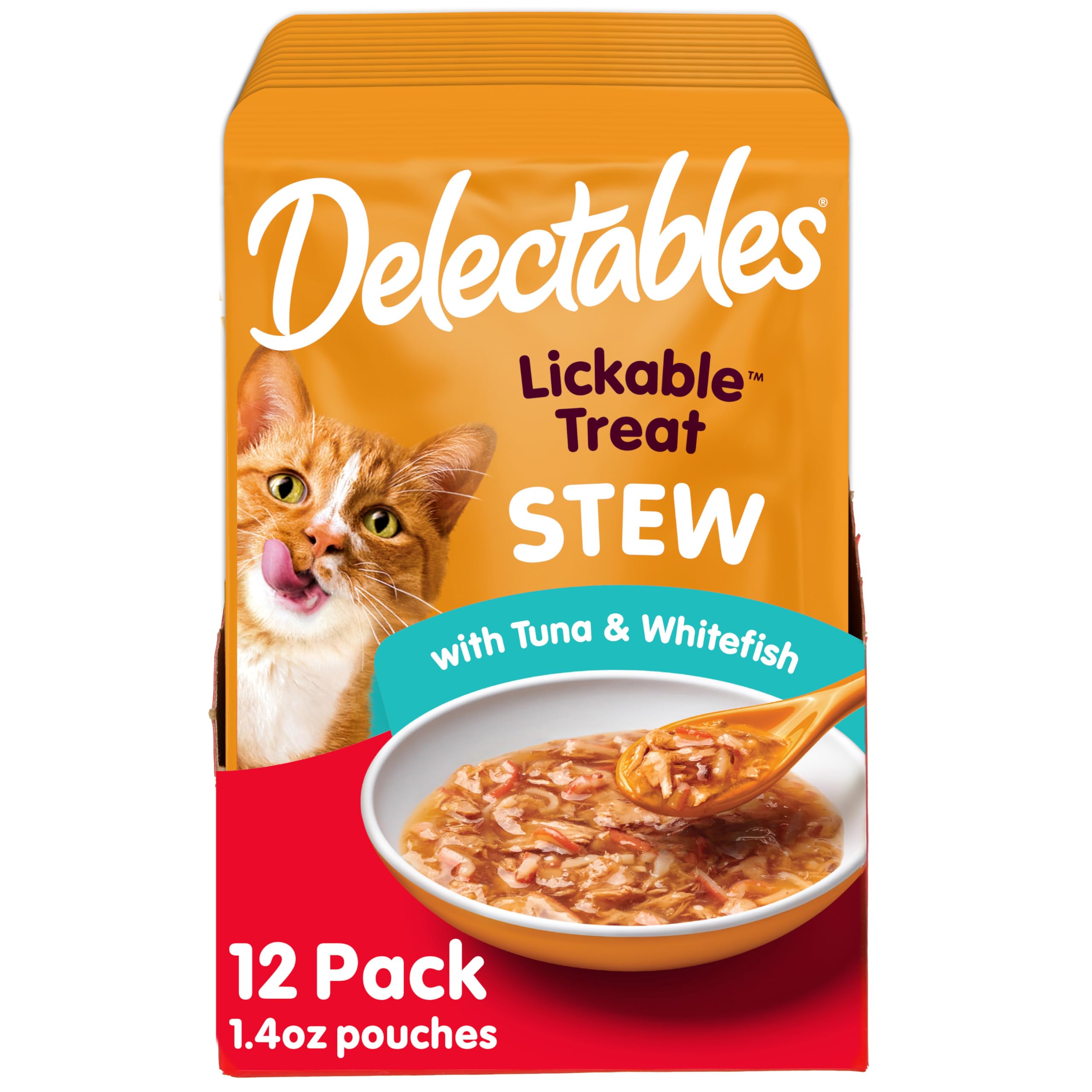 Hartz Delectables Stew Lickable Wet Cat Treats for Adult & Senior Cats, Tuna & Whitefish, 12 Count
