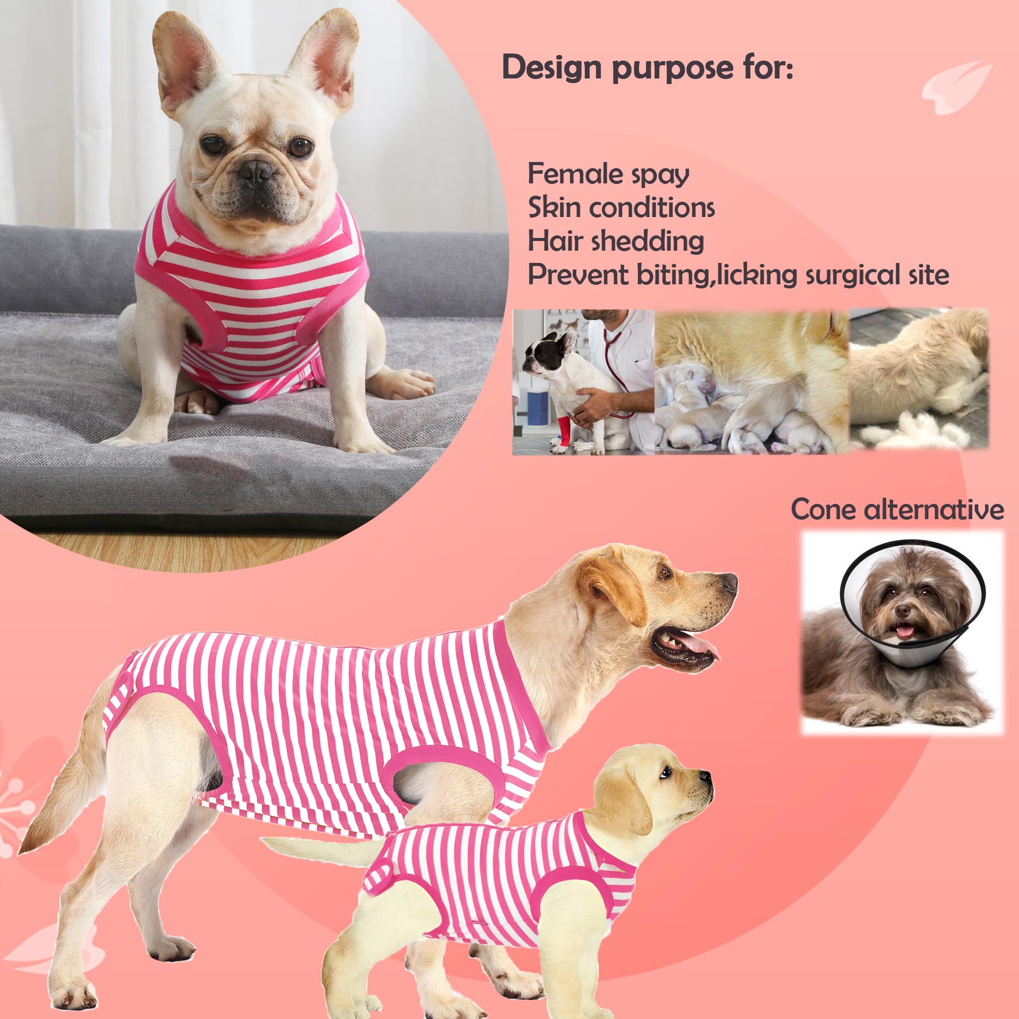 Sychien Dog Recovery Suit Post Surgery Shirt For Puppy,Small Female Spay Wound Protective Suit,Pink Xs