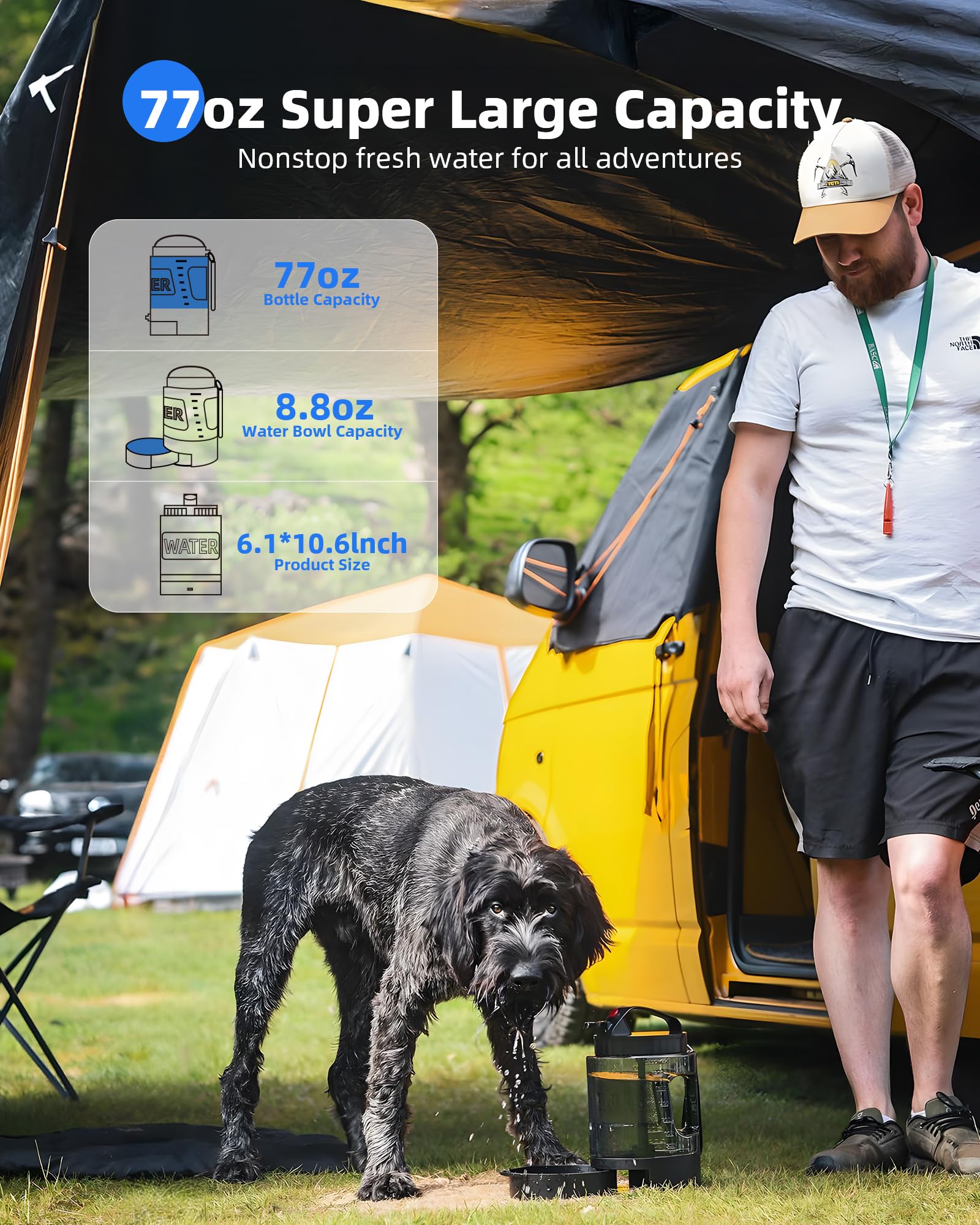 lesotc Dog Travel Water Bottle Portable with Pull-Out Drinking Bowl, 77oz Large Travel Water Bowl Dispenser for Dogs Camping Ess