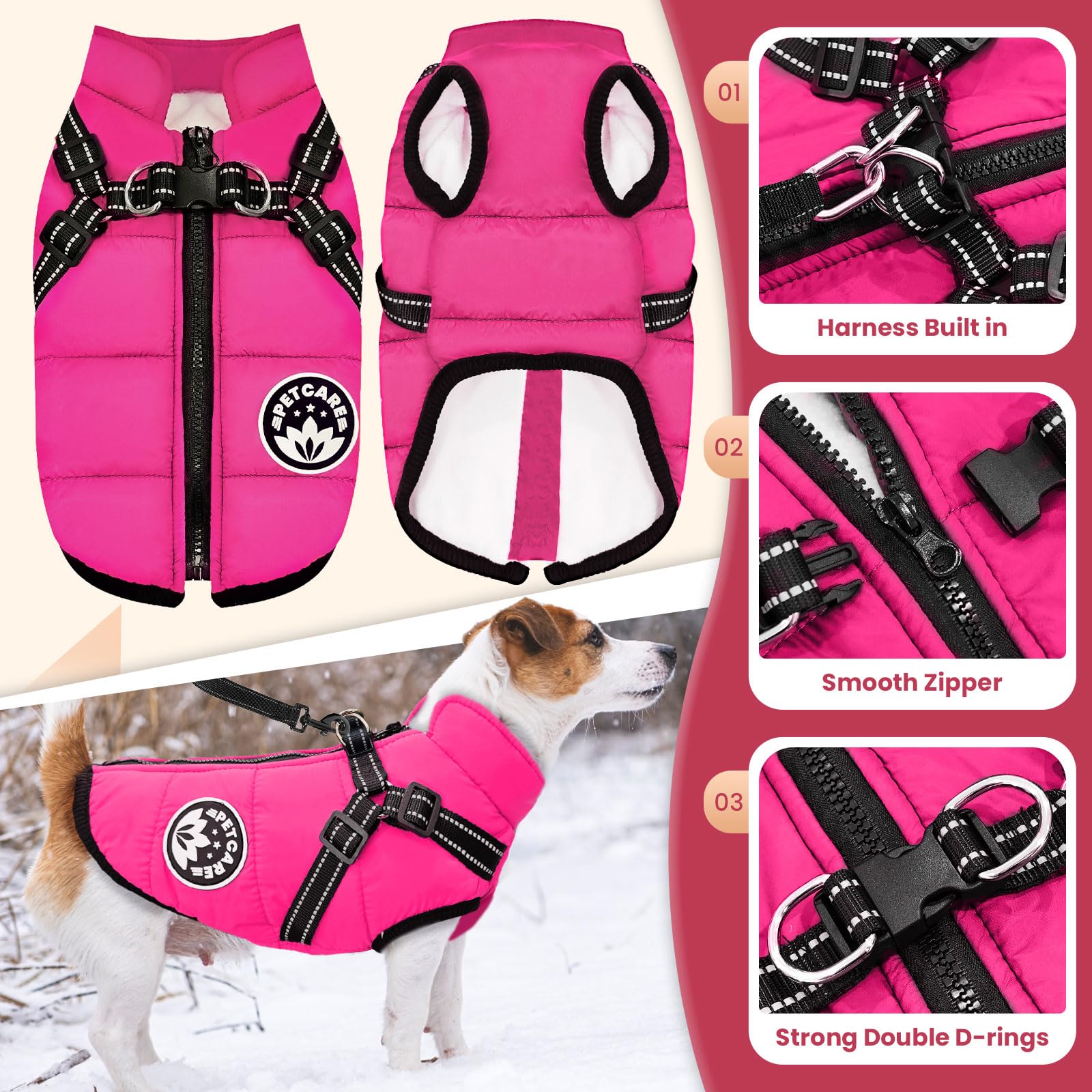 Petcare Winter Dog Coat With Harness Built In Waterproof Dog Jackets Warm Dog Fleece Vest Windproof Dog Snow Jacket Snowsuit Ref