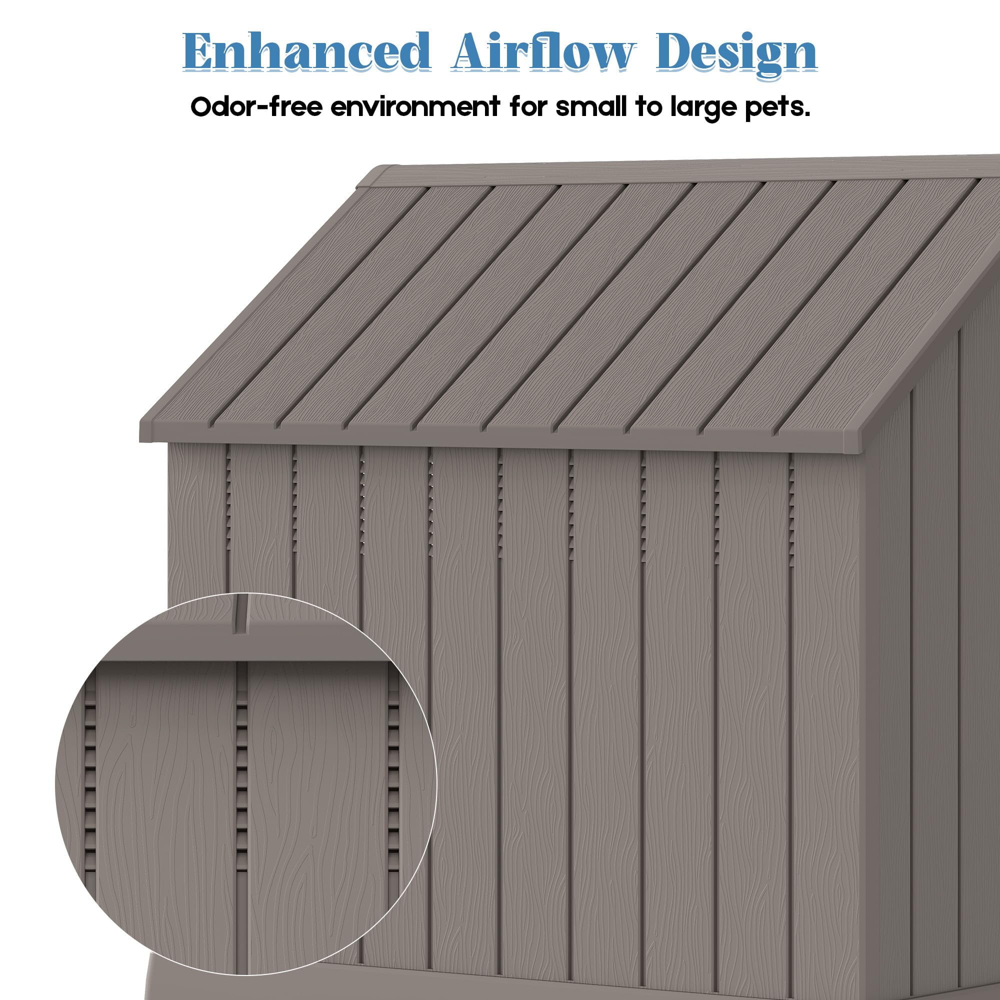 Fancyango Large Dog House Outdoor Indoor for Medium Large Dogs, Durable Plastic Waterproof Doghouse with Air Vents and Elevated