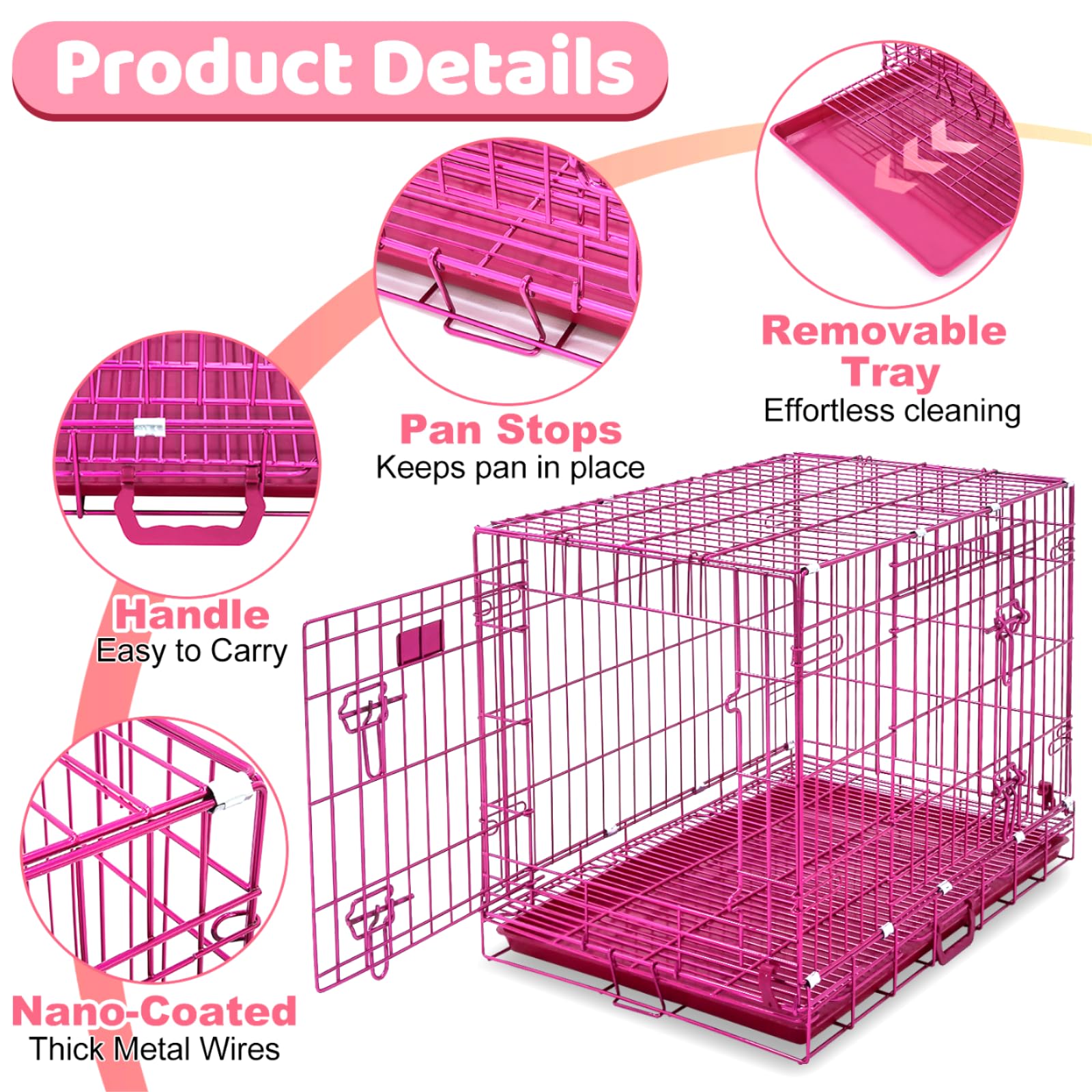 Homey Pet 30 Inch Pink Dog Crate, Cute Cage Medium Sized Dog Collapsible Small Dog Kennel Indoor Nano-Coated Metal Wire Dog Crat