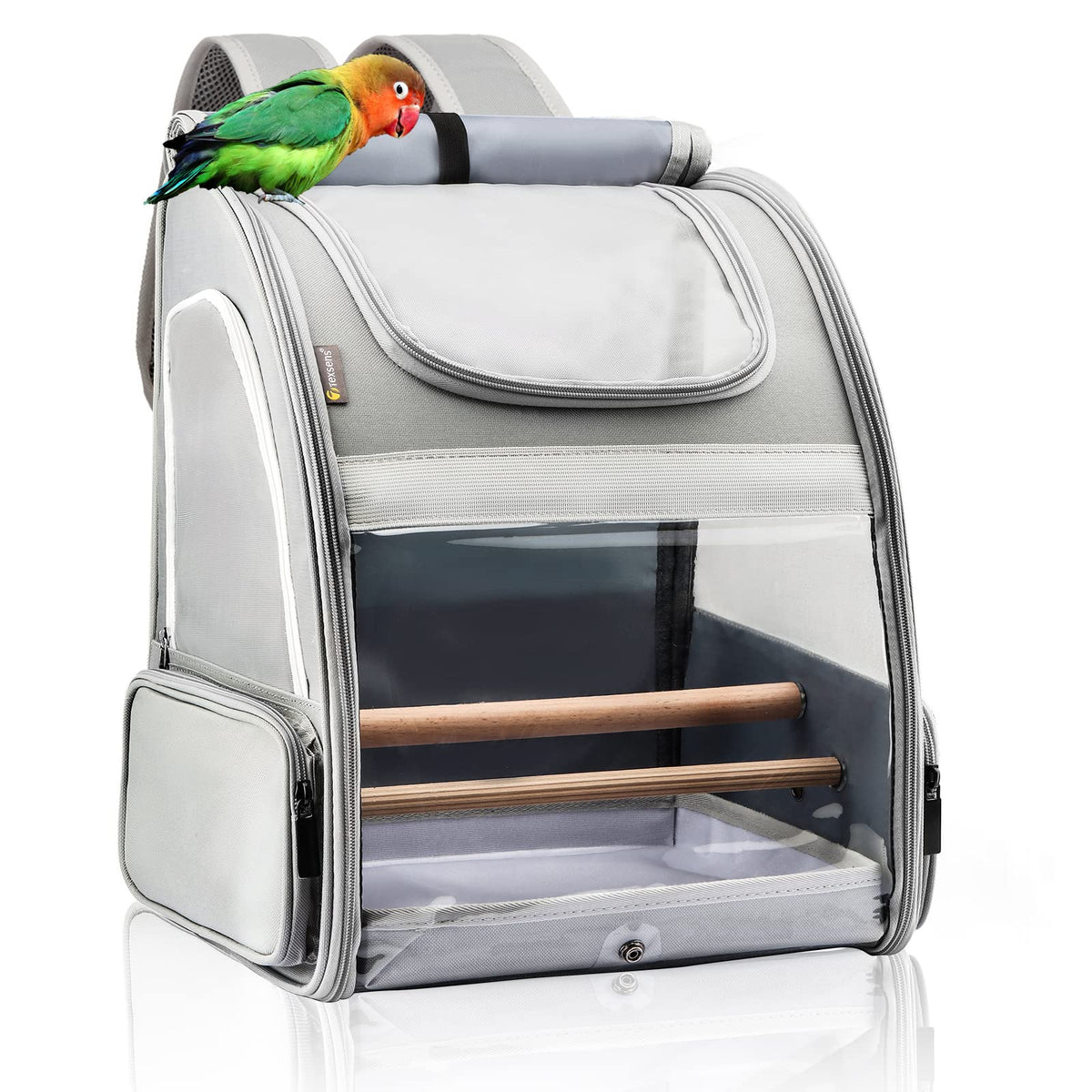 Texsens Bird Carrier Backpack - Pet Travel Cage With Upgraded Tray And Standing Perches, Breathable & Portable, For Small Birds,