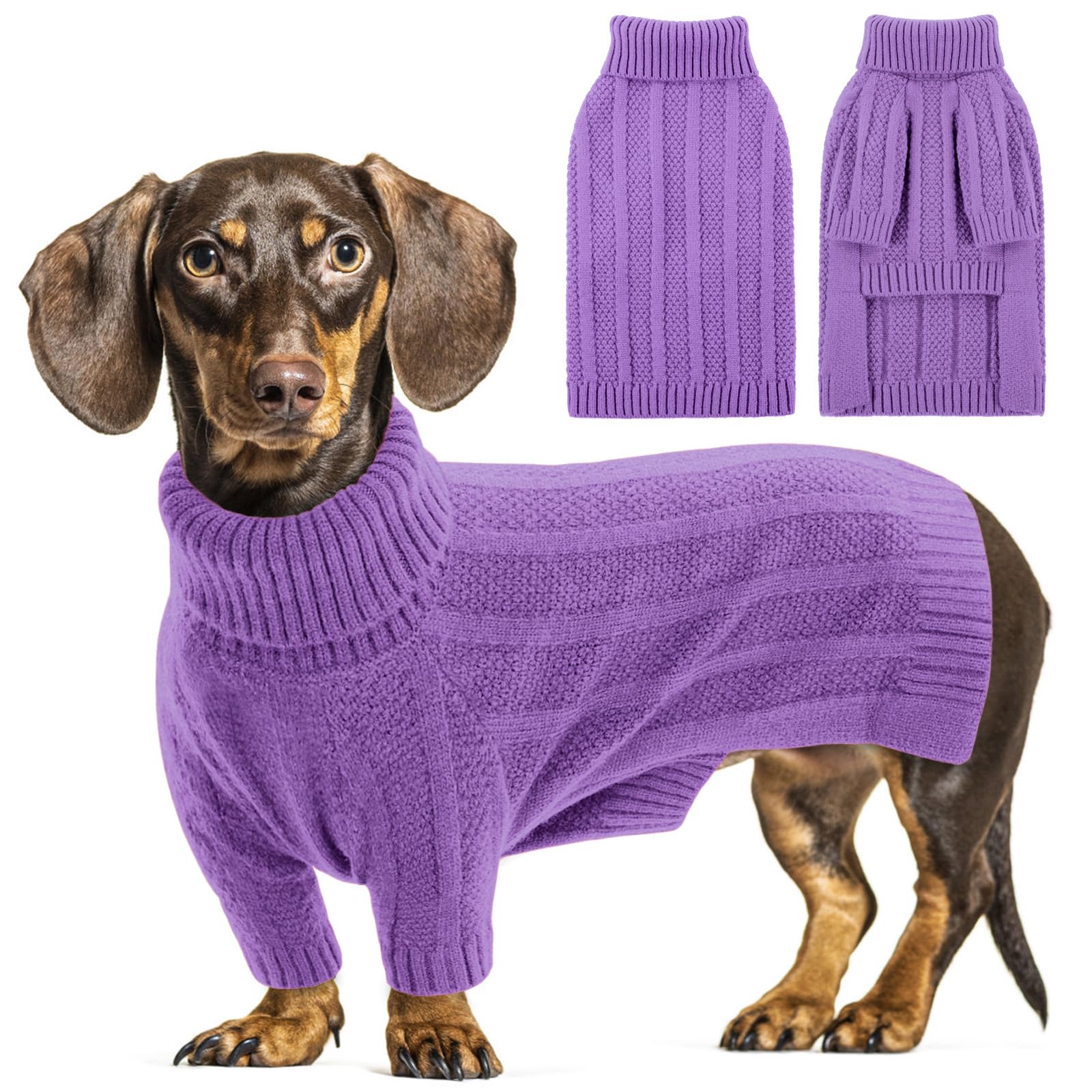Queenmore Small Dog Sweater, Xmas Turtleneck Knitted Pullover For Dogs, Cats, Girls, Boys - Cold Weather Pet Apparel (Purple, S)