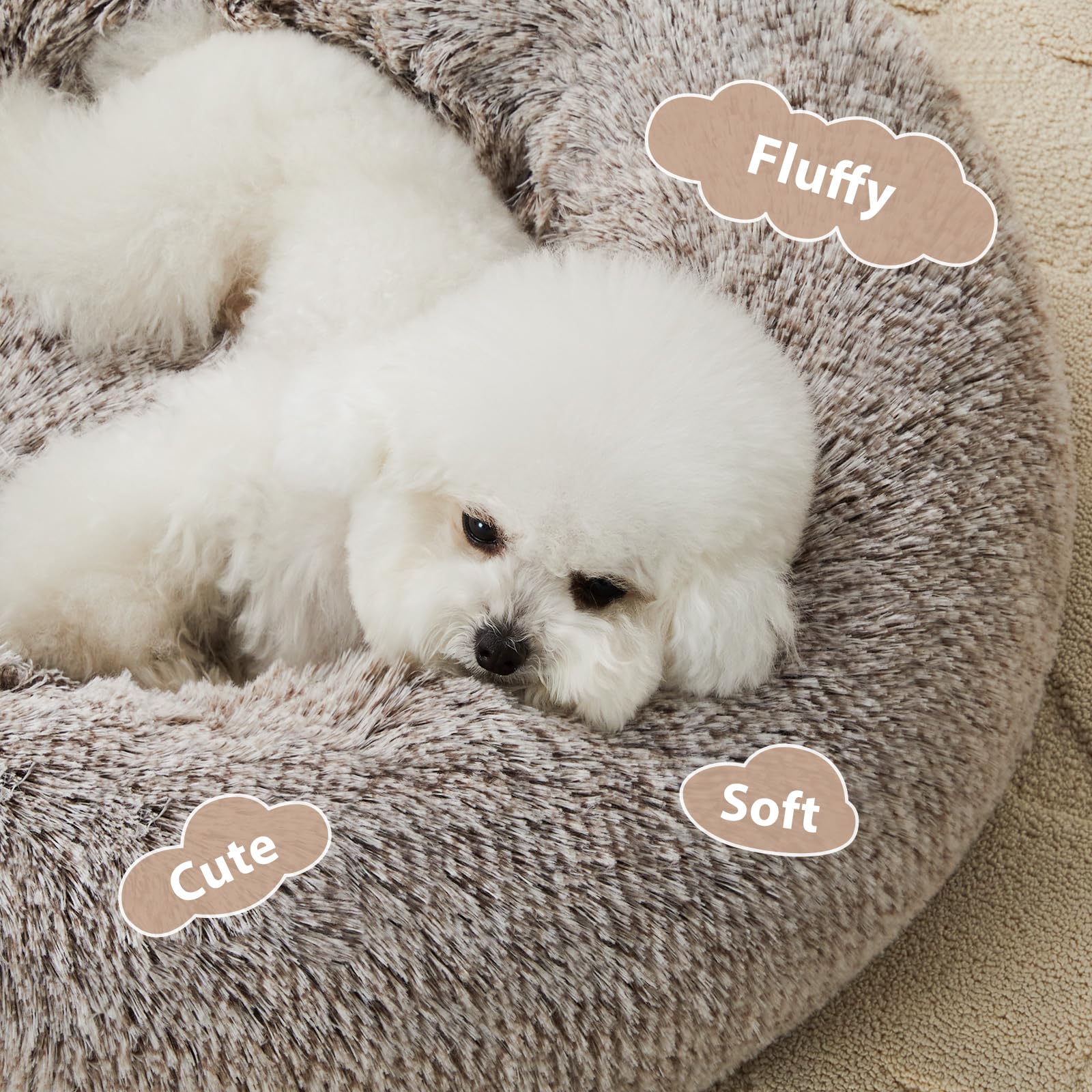Wnpethome Calming Dog Bed & Cat Bed, Anti-Anxiety Donut Small Dog Bed, Fluffy Faux Fur Cats Cushion Puppy Bed For Small Pets And