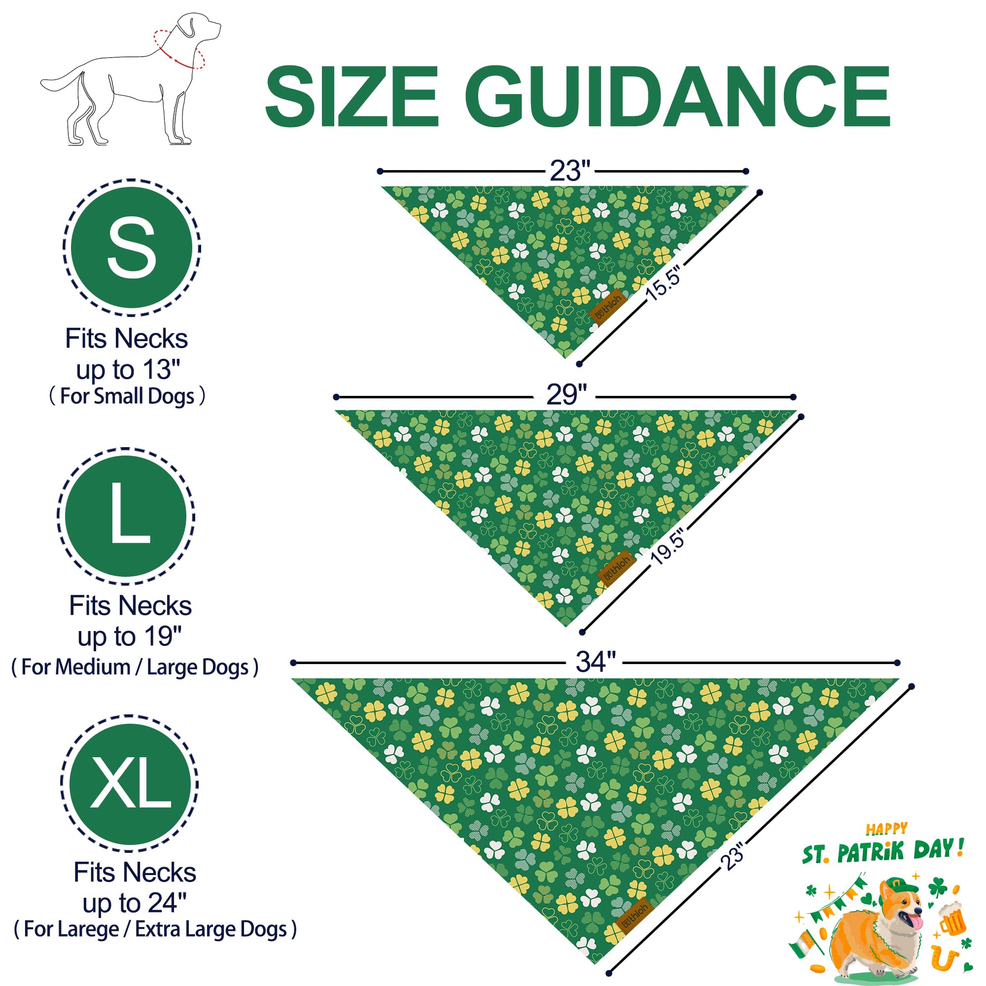 Thloh St. Patrick'S Day Dog Bandana - 2 Pack Triangle Shamrock Dog Bandanas For Boys & Girls, Reversible Leprechaun Pet Scarf, P