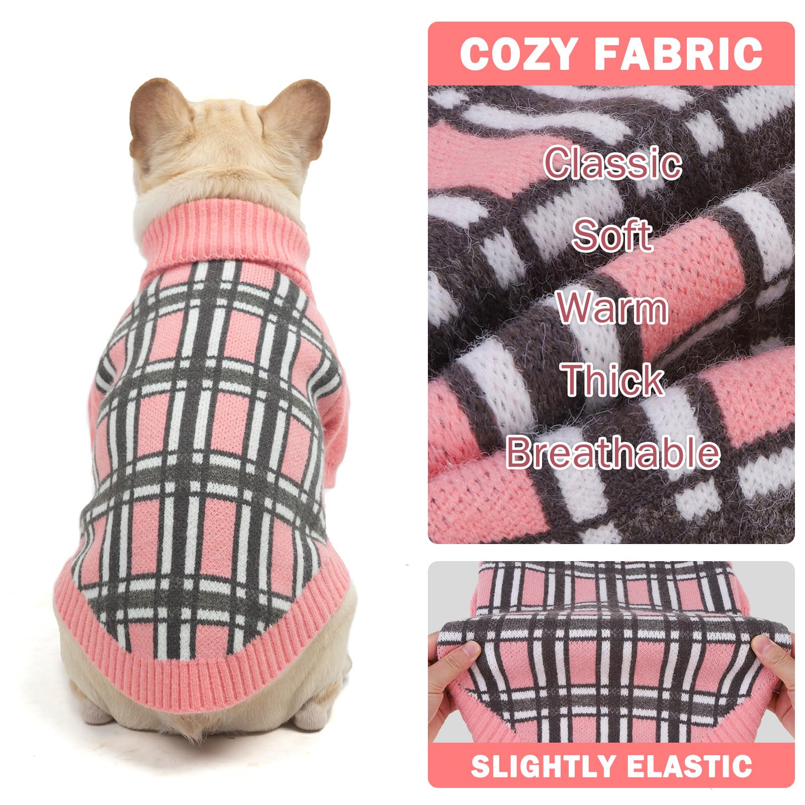 Scenereal Medium/Large Dog Pullover Sweater,Cable Knitwear Dog Sweatershirt, Big Plaid Turtleneck Thick Warm Dog Clothes For M L