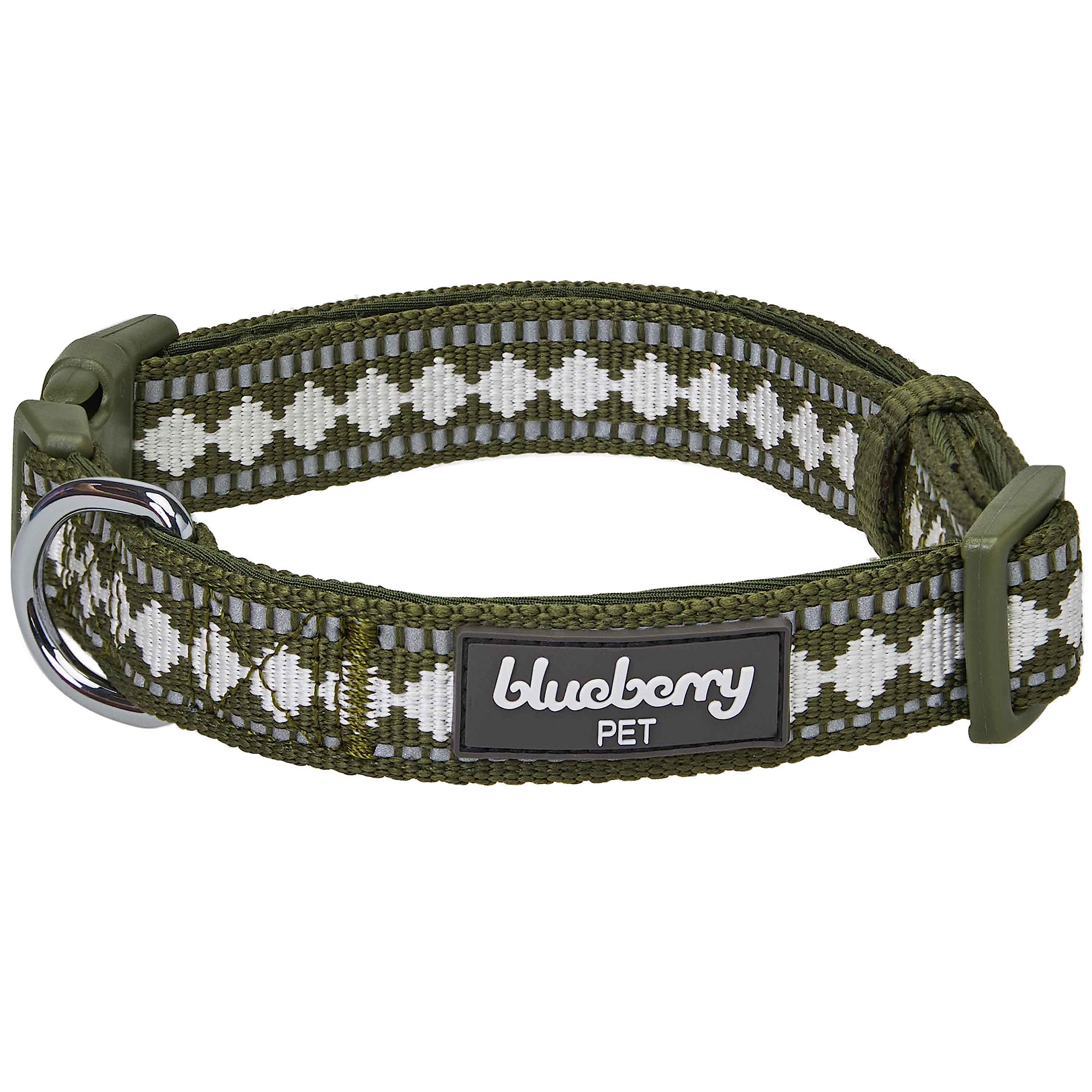 Blueberry Pet 3 Colors 3M Reflective Jacquard Neoprene Padded Adjustable Dog Collar, Olive, Medium, Neck 14.5''-20''