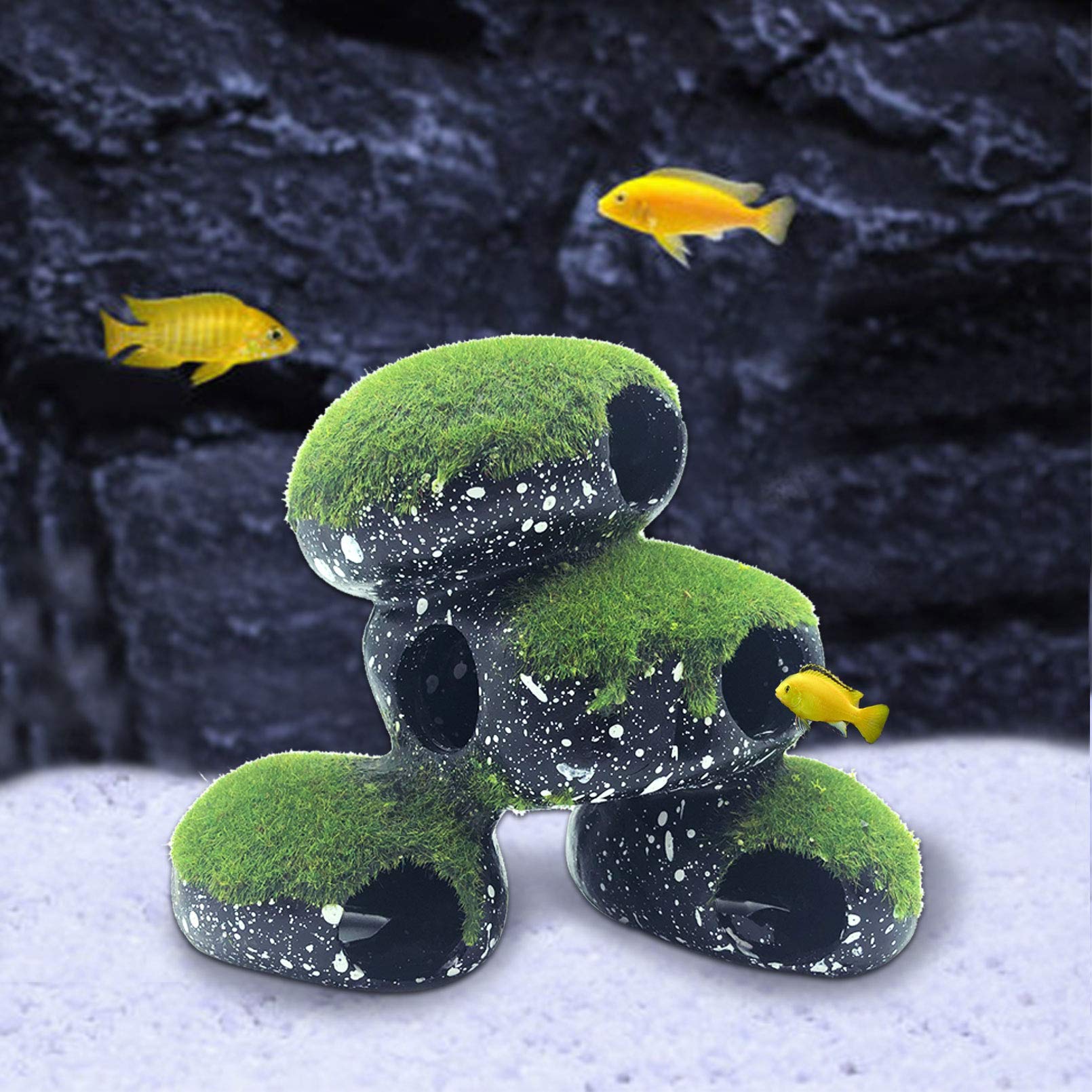 Pinvnby Stone Aquarium Hideaway Decoration Resin Cichlids Rock Decor With Artificial Moss Betta Cave Hideout Shelter Tunnel Fish Tank Ornament For Shrimp,Short Bream And Crayfish(L)