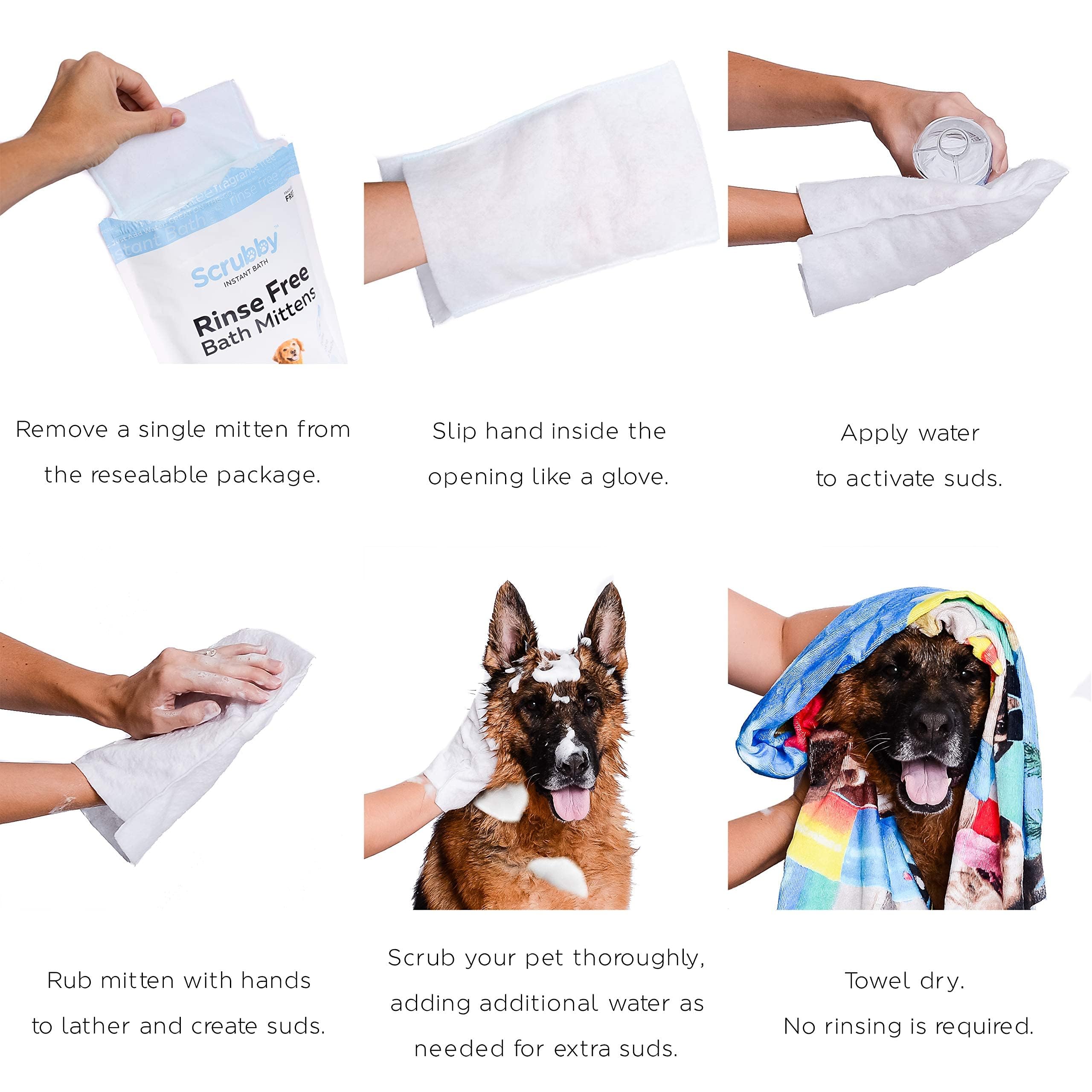 Scrubby Pet No Rinse Pet Wipes - Hypoallergenic Grooming Mittens, 10 Count, White