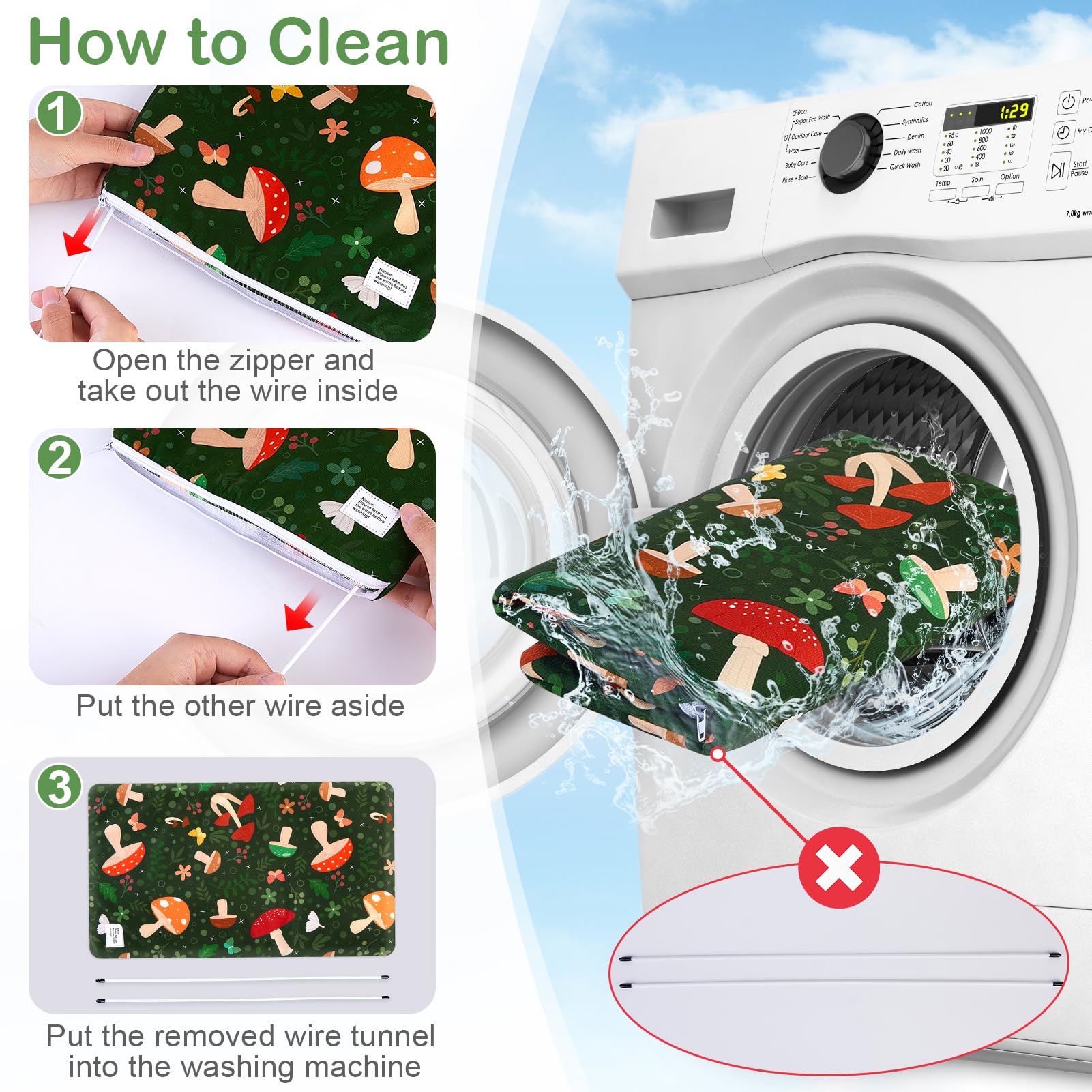 Bienbee Guinea Pig Tunnel And Hideout - Washable Rabbit Style Bunny House - Small Animal Forest-Themed Mushrooms