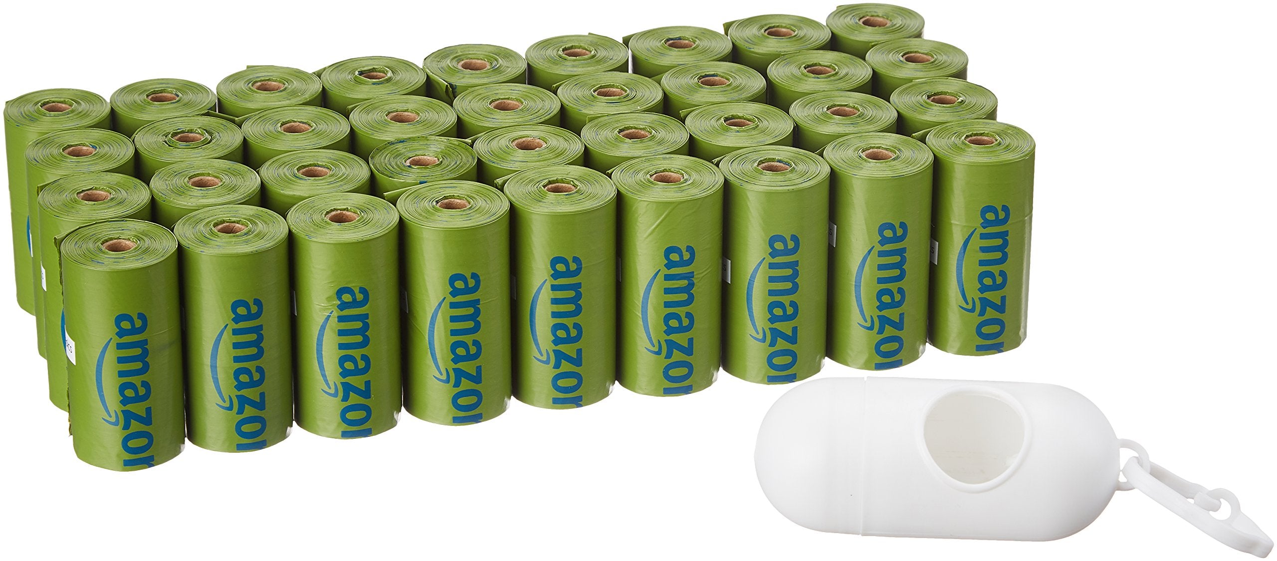 Amazon Basics Dog Poop Bags With Dispenser, 540 Count, Enhanced For Guaranteed Leakproof, Talcum Powder Scented, Includes Leash 