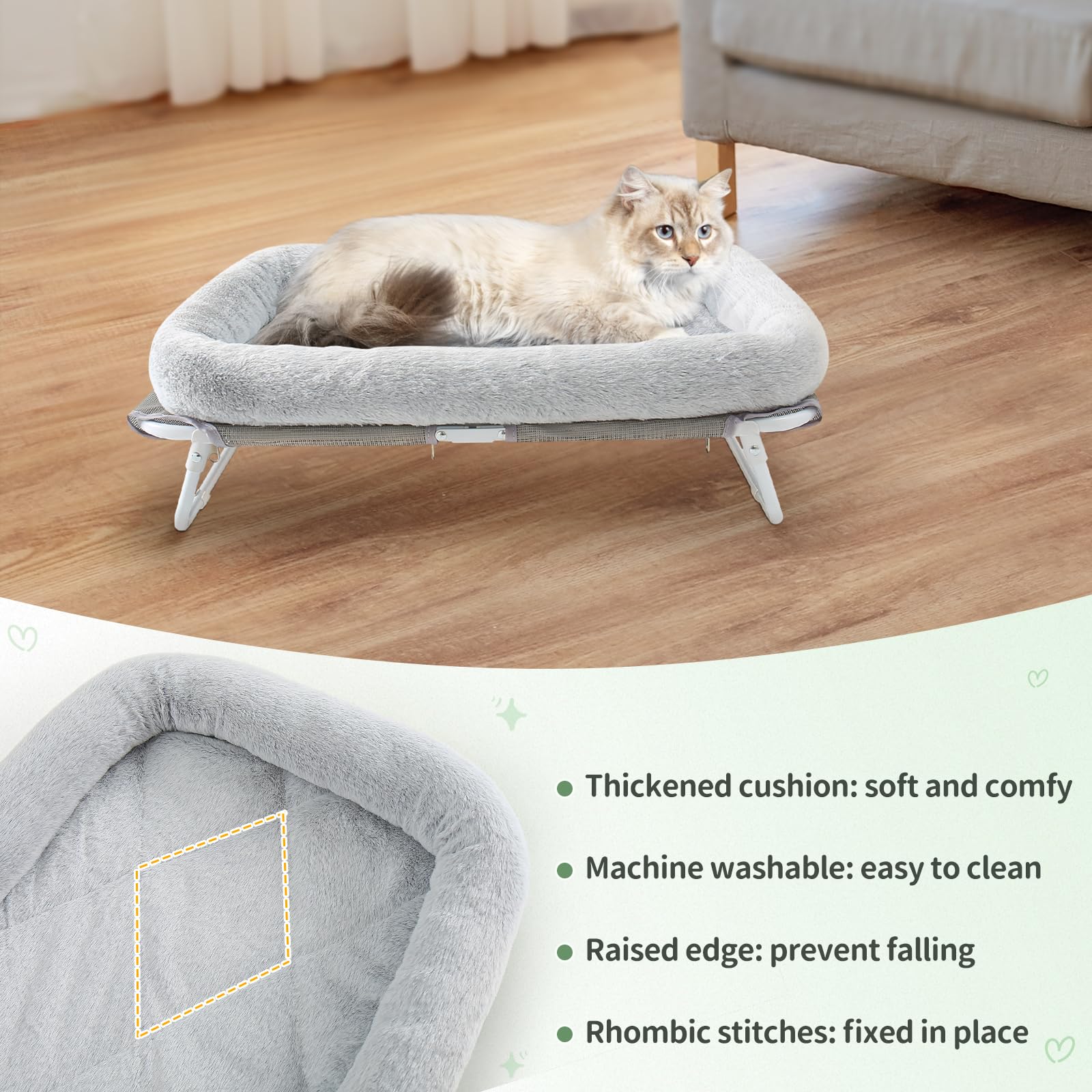 Sunhoo Elevated Cat Bed Foldable Raised Hammock For Small Dog Off Floor Indoor Puppy Kitten Cot Free Standing High Chair For Kit