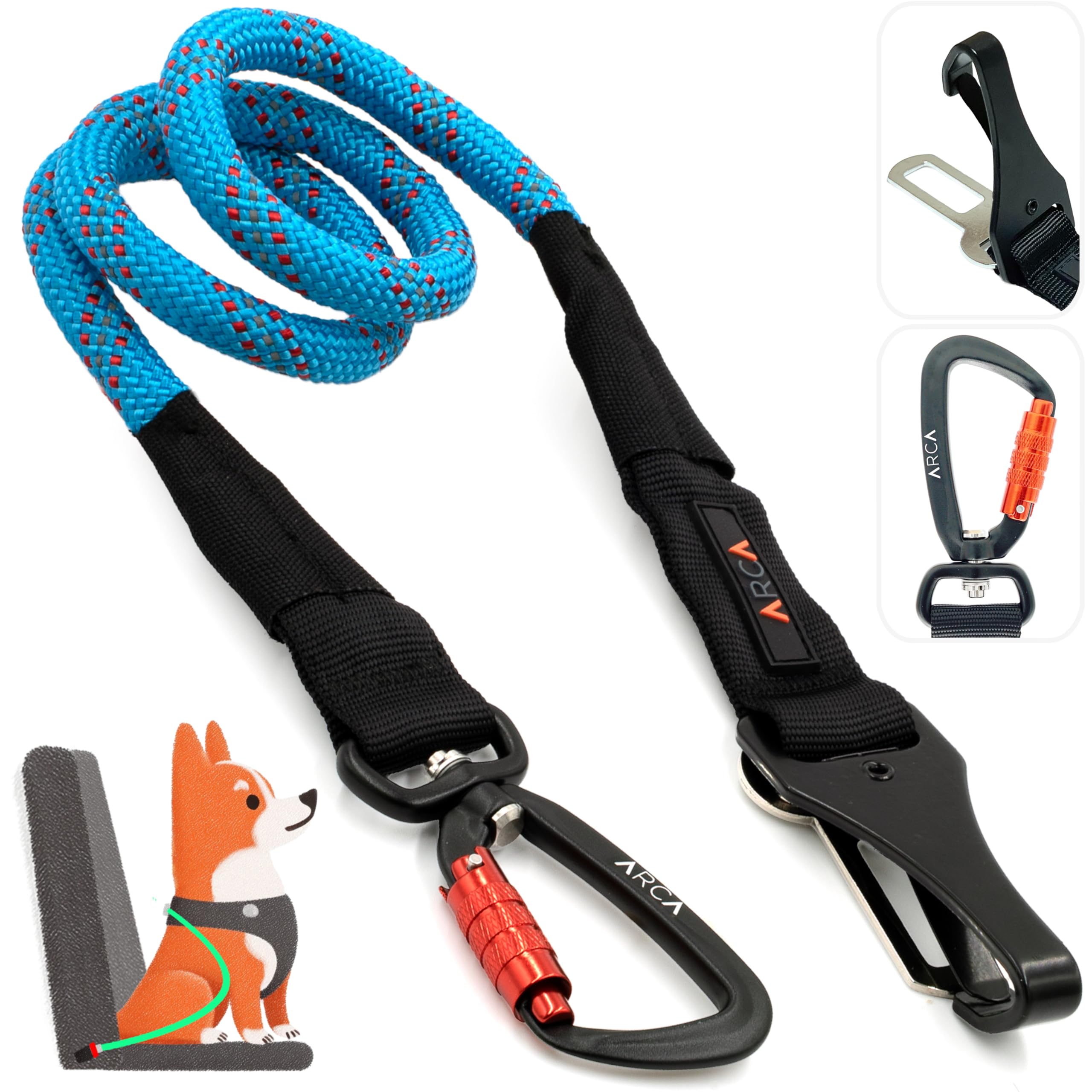 Dog Seat Belt for Car | Universal Pet Car Seatbelt with Reflective Climbing Rope, Aviation Aluminum Carabiner with 360 Swivel & 