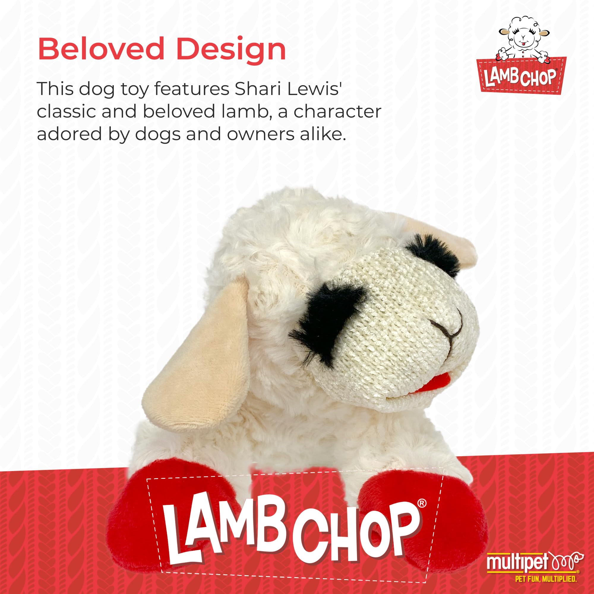 Multipet Mini Lamb Chop Officially Licensed, Plush, Squeak Pet Toy (White, 10)