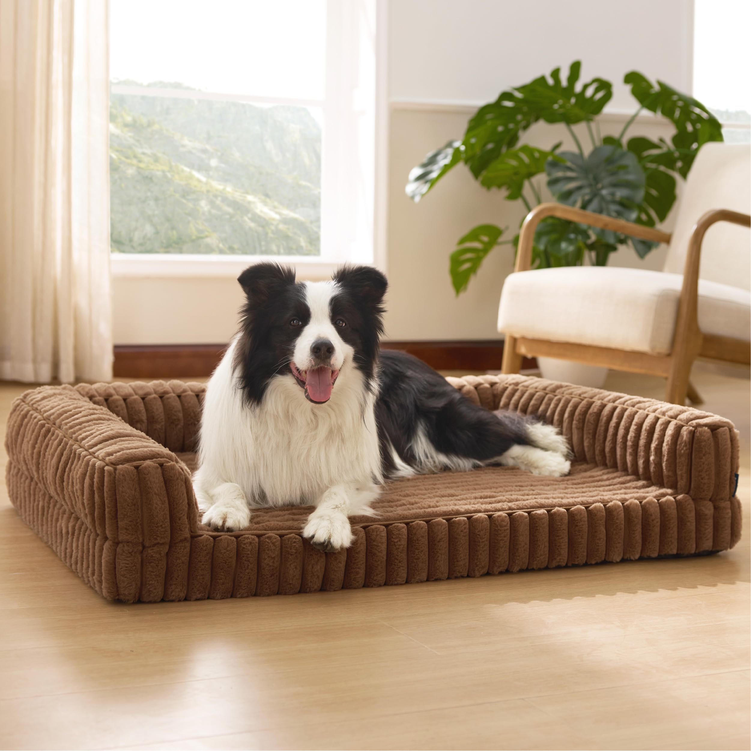 Bedsure Orthopedic Dog Beds Large  89x64x18cm Waterproof Memory Foam Dog Sofa with Sides, NonSlip Bottom and EggCrate Foam La