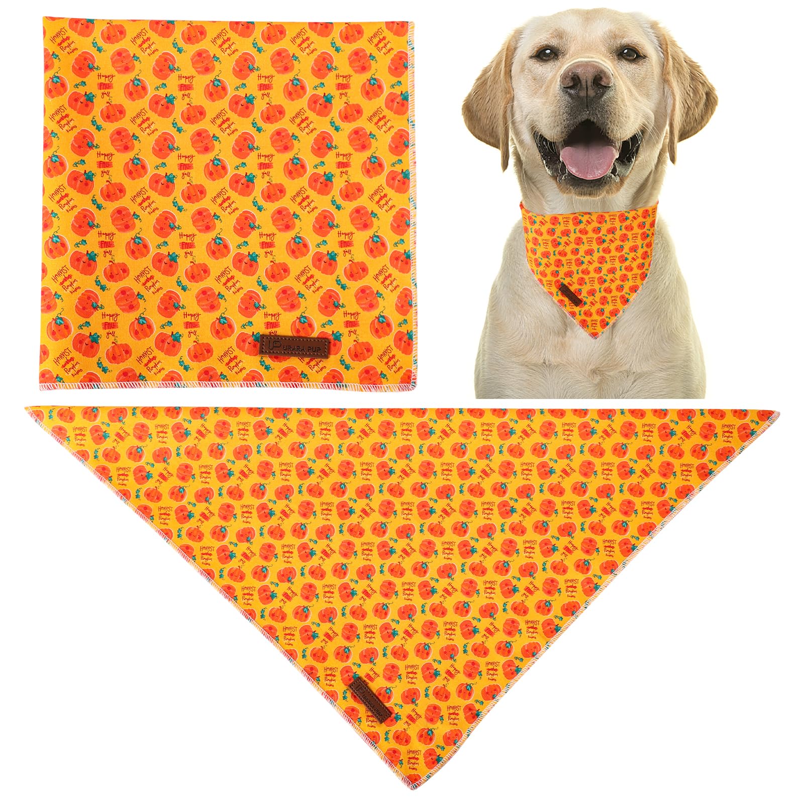 Halloween Pumpkin Dog Bandana, Up Urara Pup Halloween Triangle Bid Scarf With Pumpkin Pattern, Cotton Pet Kerchief For Girl Boy