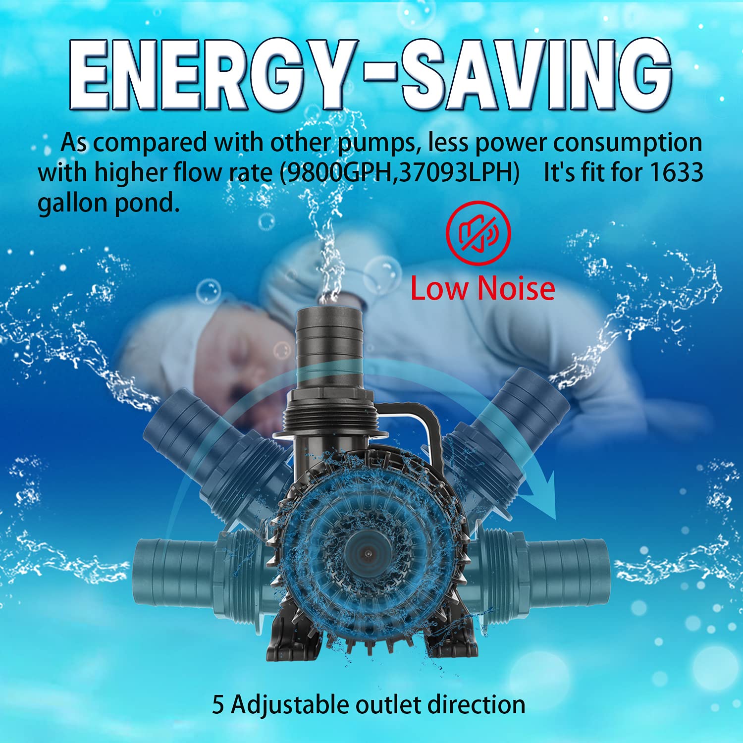 Waterrebirth (2200Gph-120W,Ul Listed) Ps- High Flow Submersible Water Pump - Pond Pump - Submersible Pump - Water Fountain Pump - Aquarium Pump,Ps-2200