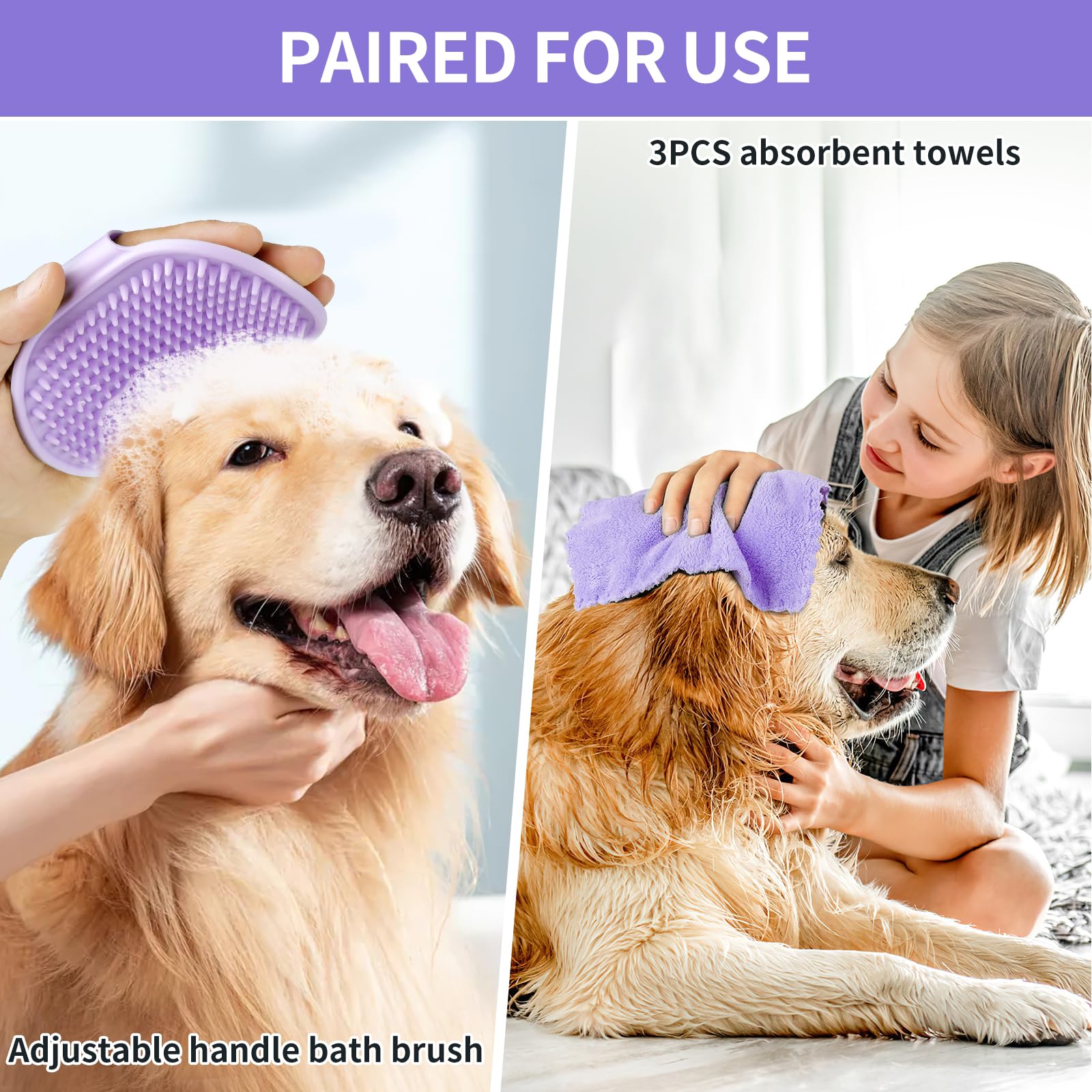 Dog Paw Cleaner For Dogs, (With 3Pcs Absorbent Towels & Adjustable Bath Brush) Dog Paw Washer,Pet Foot Cleaner (Purple, Large)