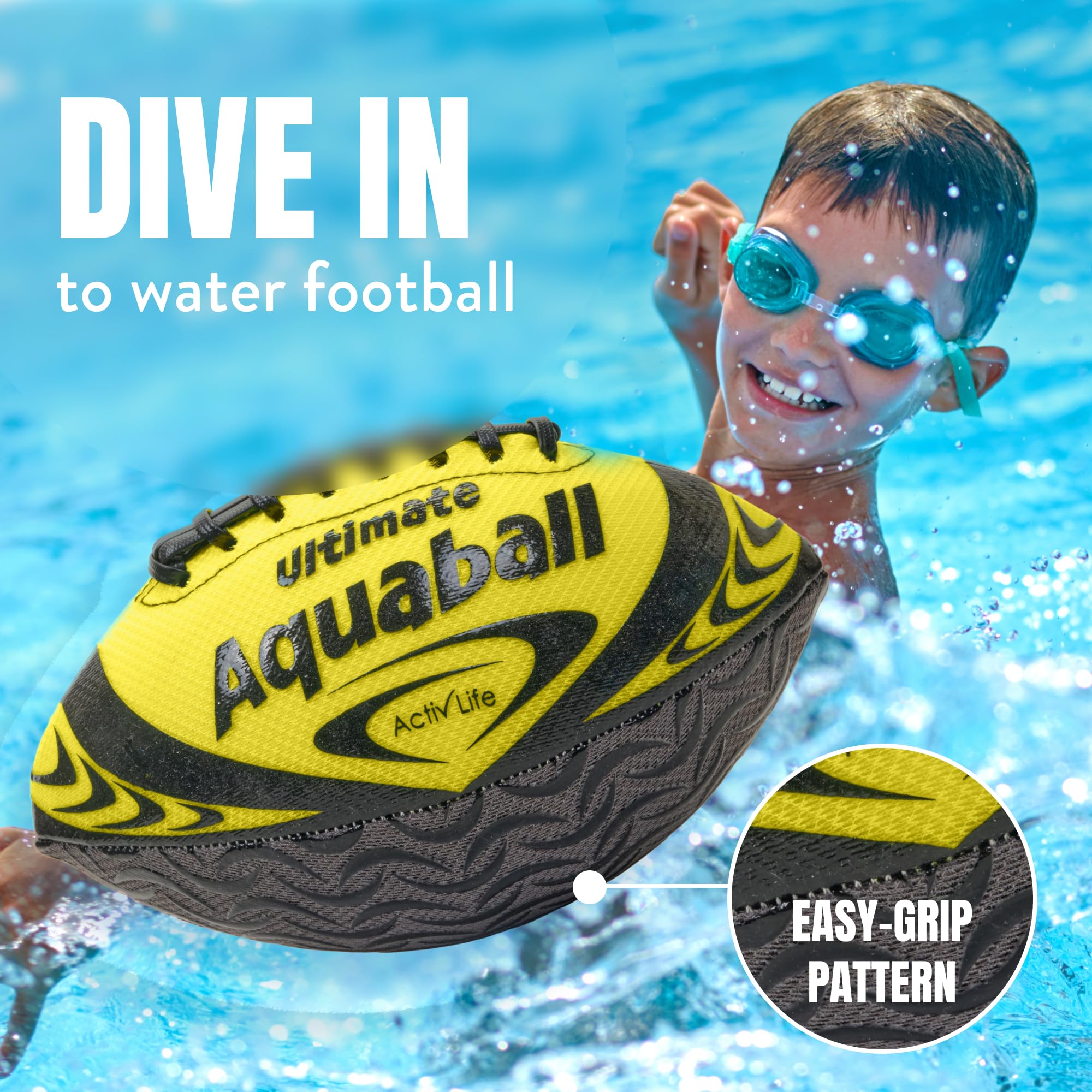 Activ Life Water Football For Pool, Beach, Outdoor, 9.5-Inch Waterproof Pool Toys For Kids, Heavy-Duty Water Ball, Double Lacing