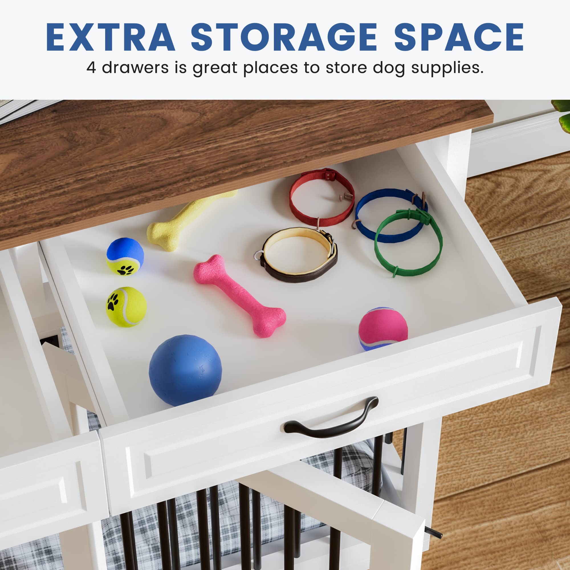 Super Large Dog Crate Furniture, 92.9  Wooden Dog Crate Kennel with 4 Drawers and Divider, XXXL Heavy Duty Dog Crates Cage Furni