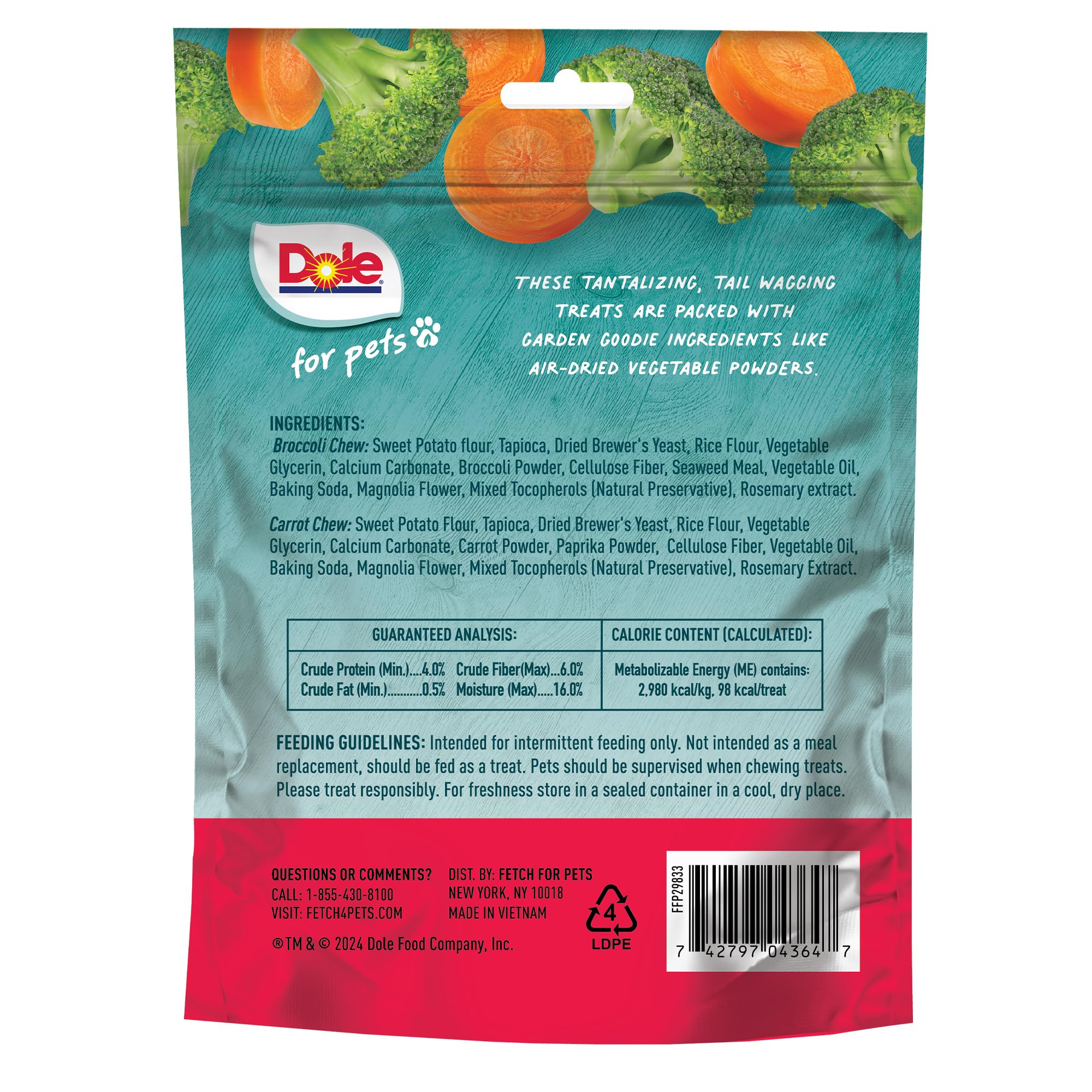 Dole for Pets Freshly Fetched Dog Chews, Assorted Broccoli & Carrot Flavor Dog Treats | Flavored with Real Veggies, No Wheat, Co