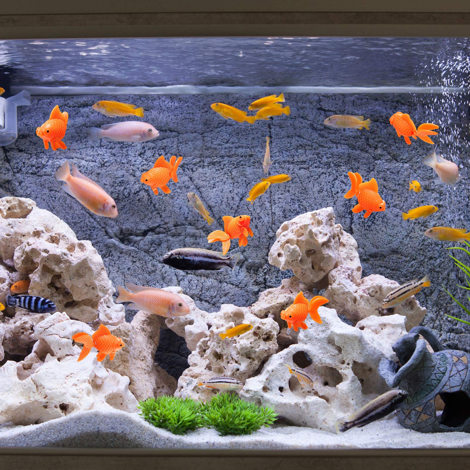 Sumind 30 Pieces Fake Goldfish Plastic Floating Artificial Aquarium Fish Realistic Moving Orange Goldfish Fish Ornament Decorations For Aquarium Fish Tank