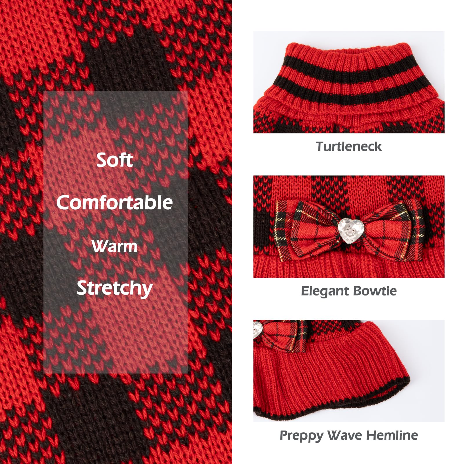 Kyeese Christmas Dog Sweater Dress For Medium Dogs With Leash Hole Classi Checkered Pet Sweaters Dog Christmas Outfit With Bowti