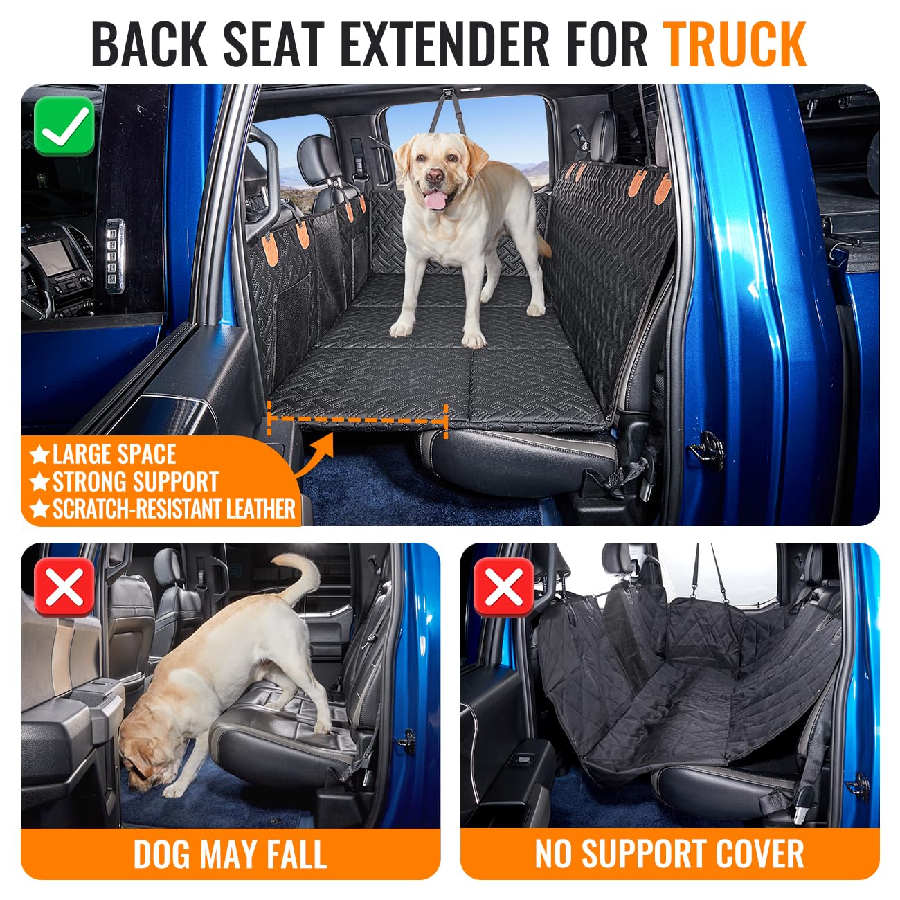 MAXFUT Dog Back Seat Extender for Truck,Truck Dog Seat Cover Back Seat,Dog Hammock for Truck,Hard Bottom Seat Extender,Pet Seat