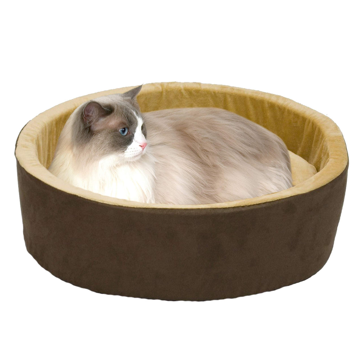 K&H Pet Products Thermo-Kitty Bed Heated Cat Bed Large 20 Inches Mocha/Tan