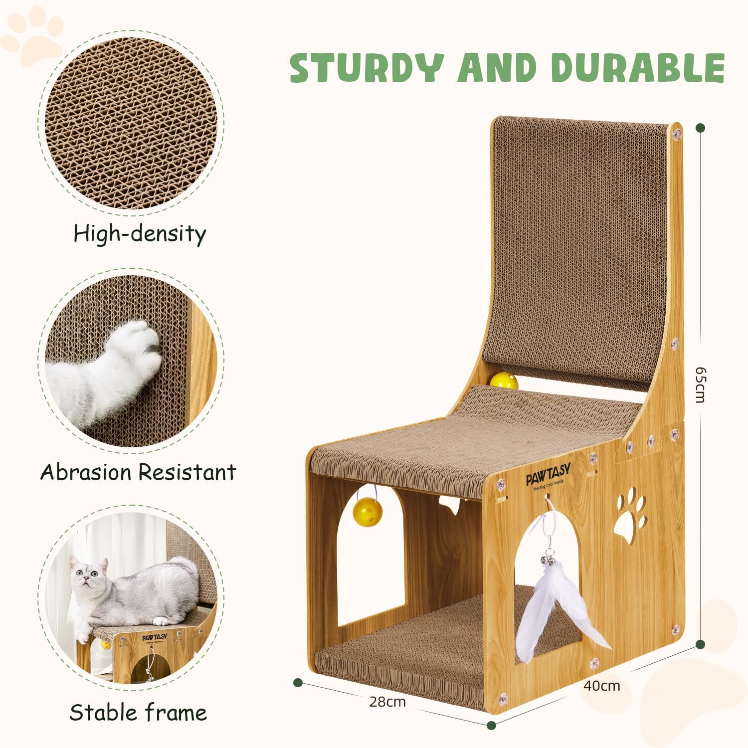 Cat Scratcher Pad For Indoor Cats, Cardboard Scratching Post Vertical Cat Scratch House, Kitten Scratching Board Box With Ball T
