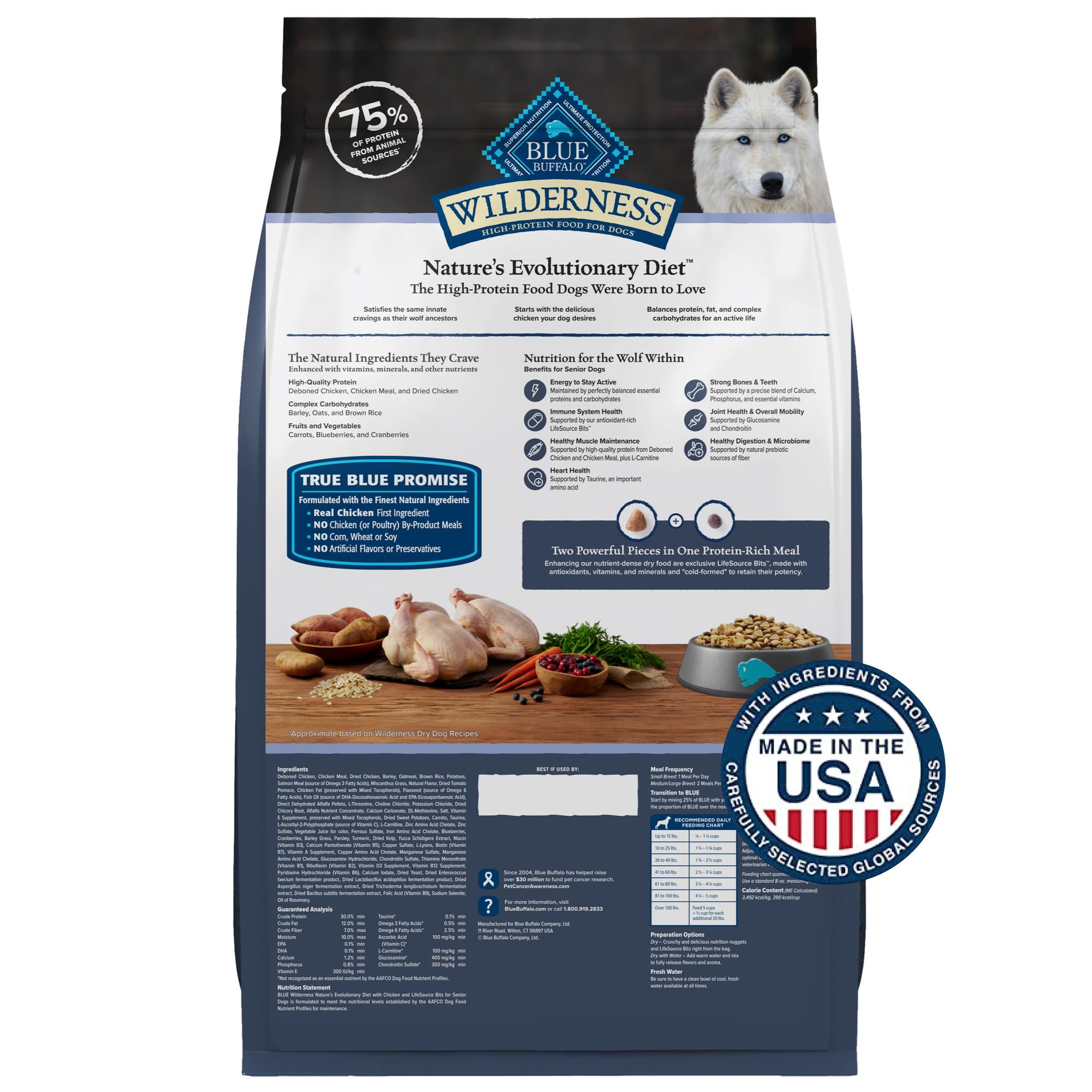 Blue Buffalo Wilderness High-Protein Natural Dry Food for Senior Dogs, Chicken Recipe, 13-lb. Bag