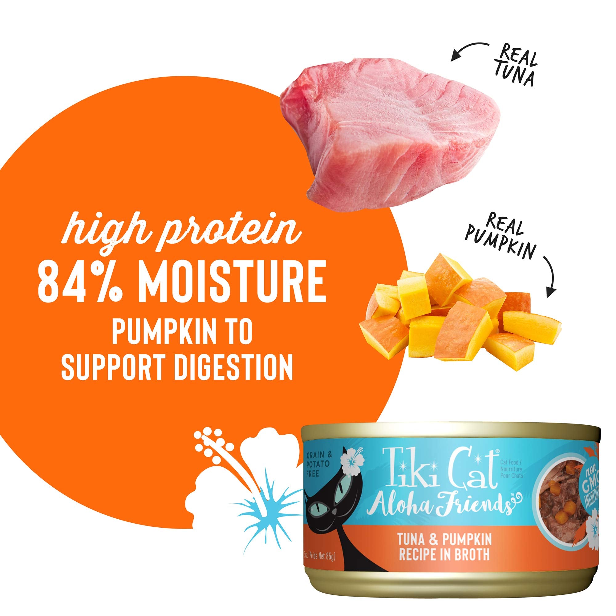 Tiki Cat Aloha Friends, Tuna & Pumpkin, Grain-Free & High Moisture, Wet Cat Food for All Life Stages 3 Oz. Cans (Case of 12)