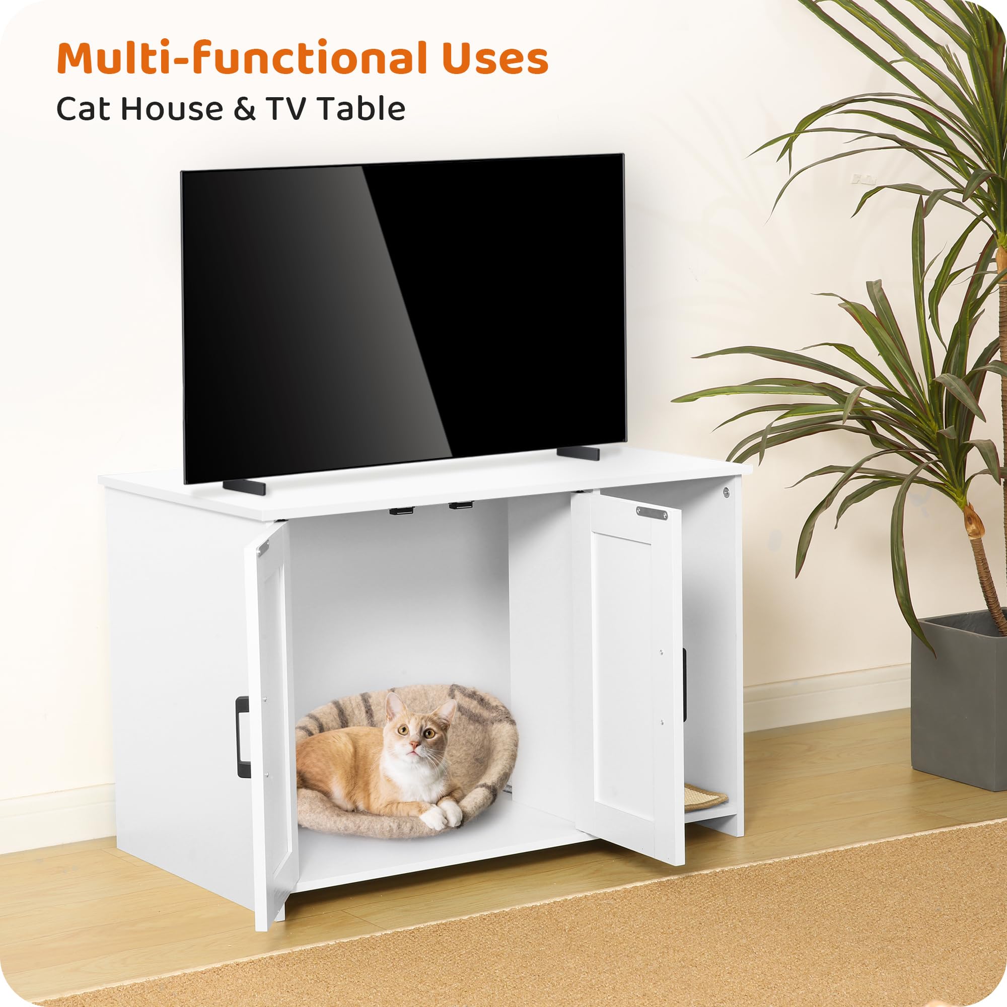 Dwanton Litter Box Enclosure, Cat Litter Box Furniture Hidden, with Scratching Mat, Wooden Cat Washroom Indoor, 31.5 L x 19.7 W