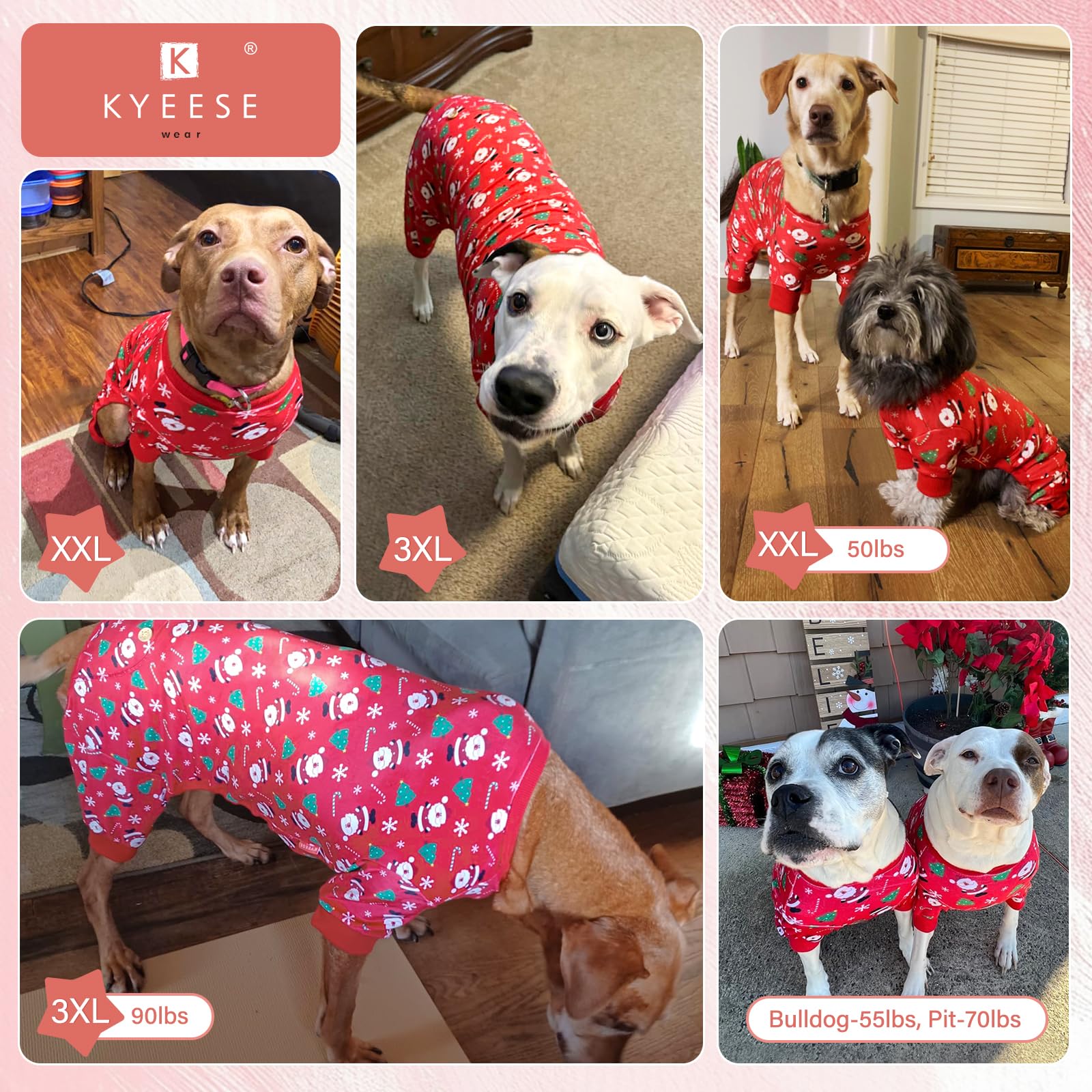 Kyeese Christmas Dog Pajamas For Medium Dogs Santa Claus Dog Pjs Holiday Dog Onesie Soft Velvet