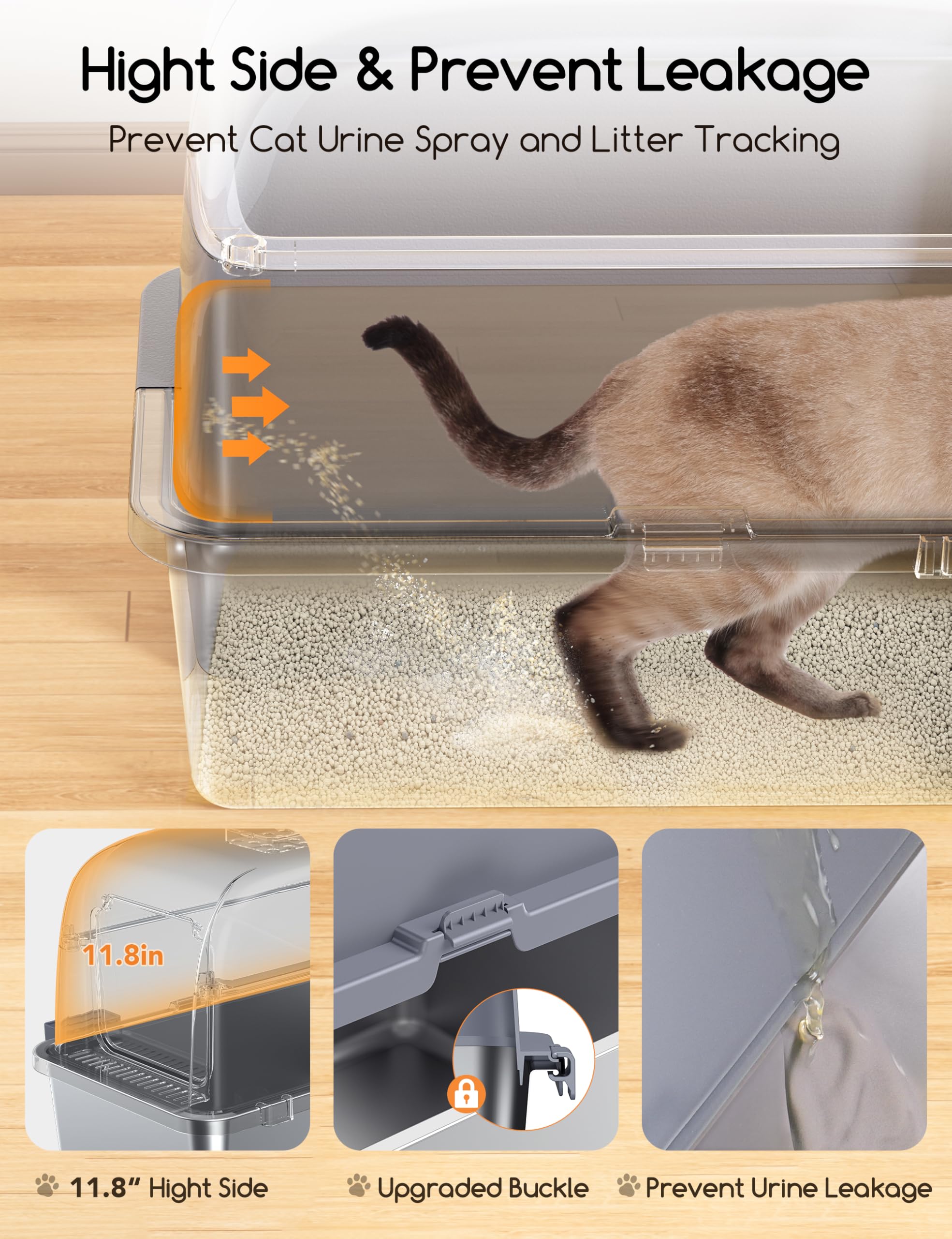 Meowant Stainless Steel Cat Litter Box 2Pcs, Extra Large 3-In-1 Enclosed/Open Top Metal Litter Box With Lid, Odorless Cat Litter