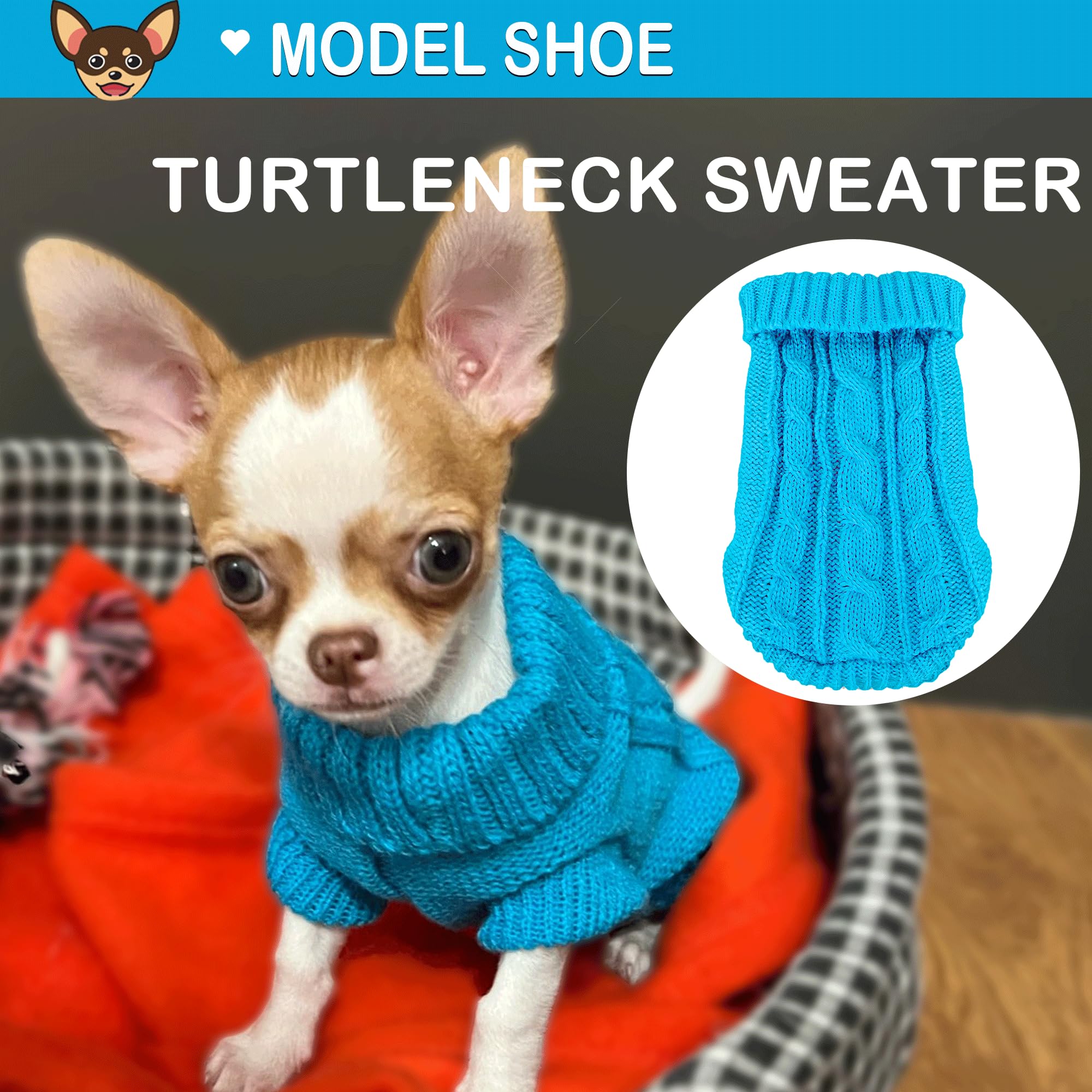 2 Pieces Dog Sweaters For Small Dogs, Turtleneck Knitted Chihuahua Yorkie Sweater, Dog Clothes For Small Dogs, Winter Warm Pullo