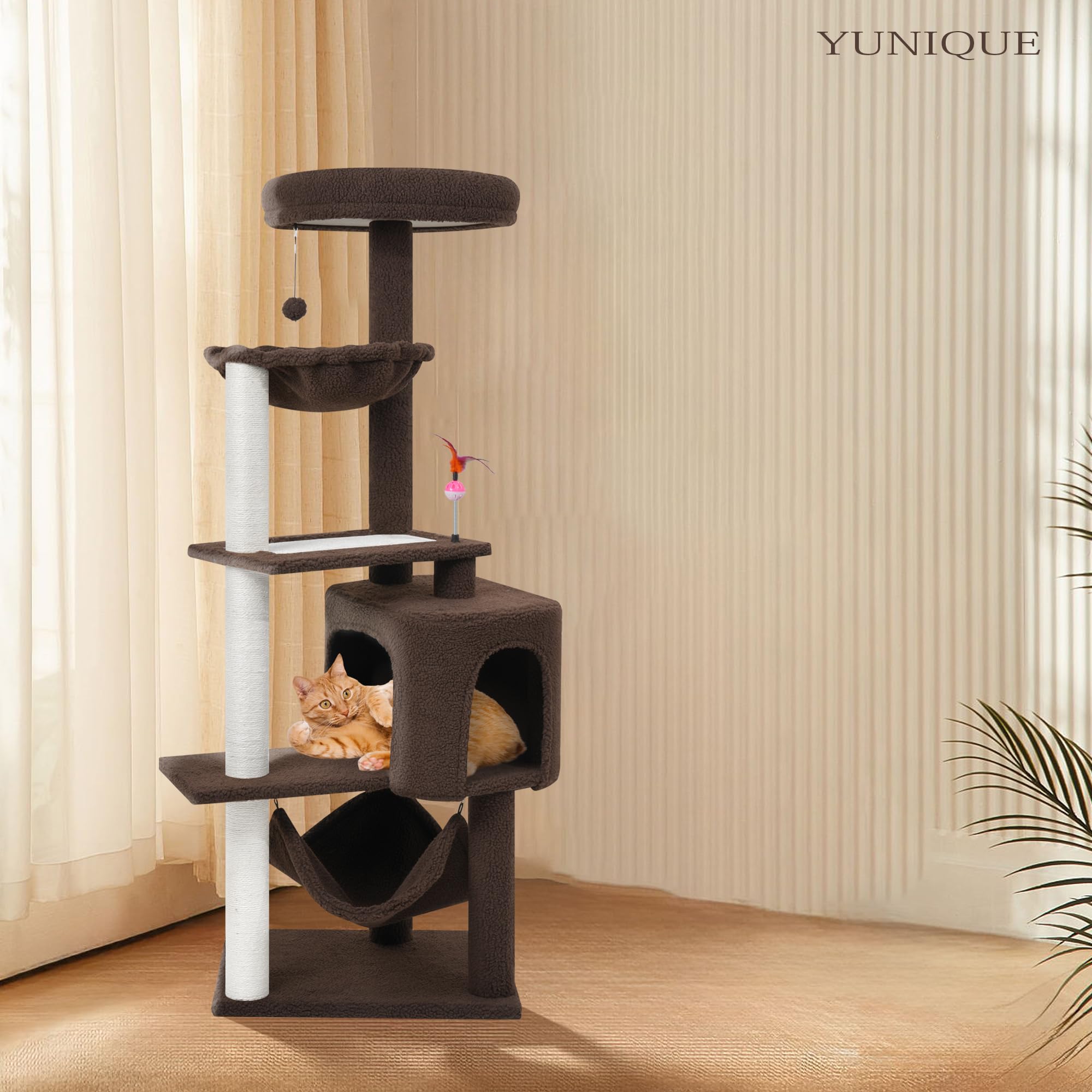 Yunique Cat Tree With Cat Condo Scratch Post And Big Hammock, Green