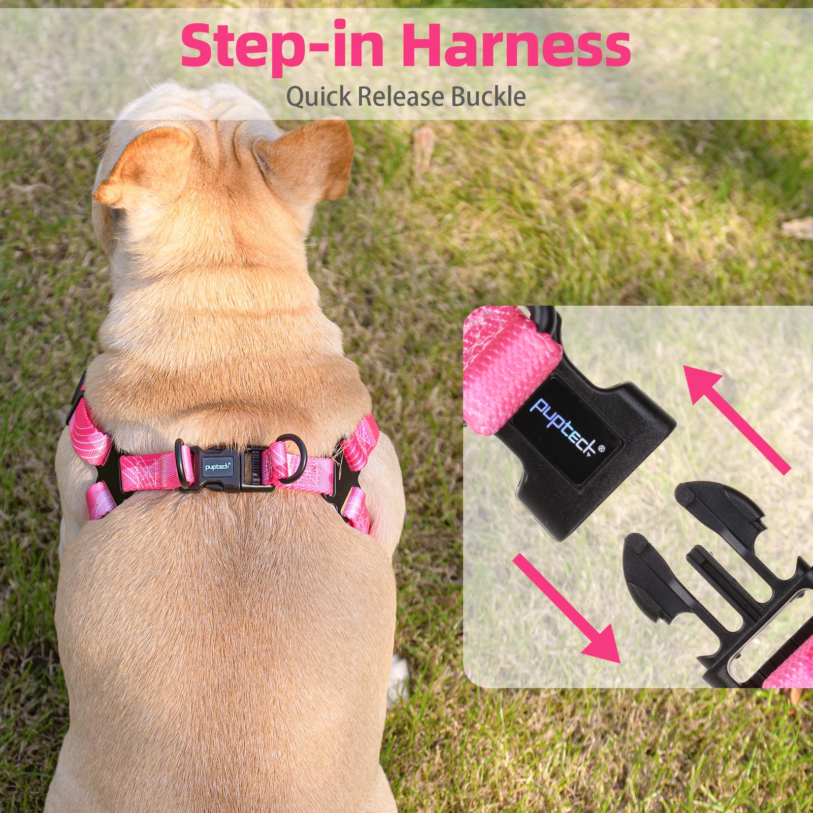 Pupteck Dog Harness And Leash Set No Pull Step In Soft Adjustable Pet Harnesses For Small Medium Dogs Outdoor Walking Training, Pink M