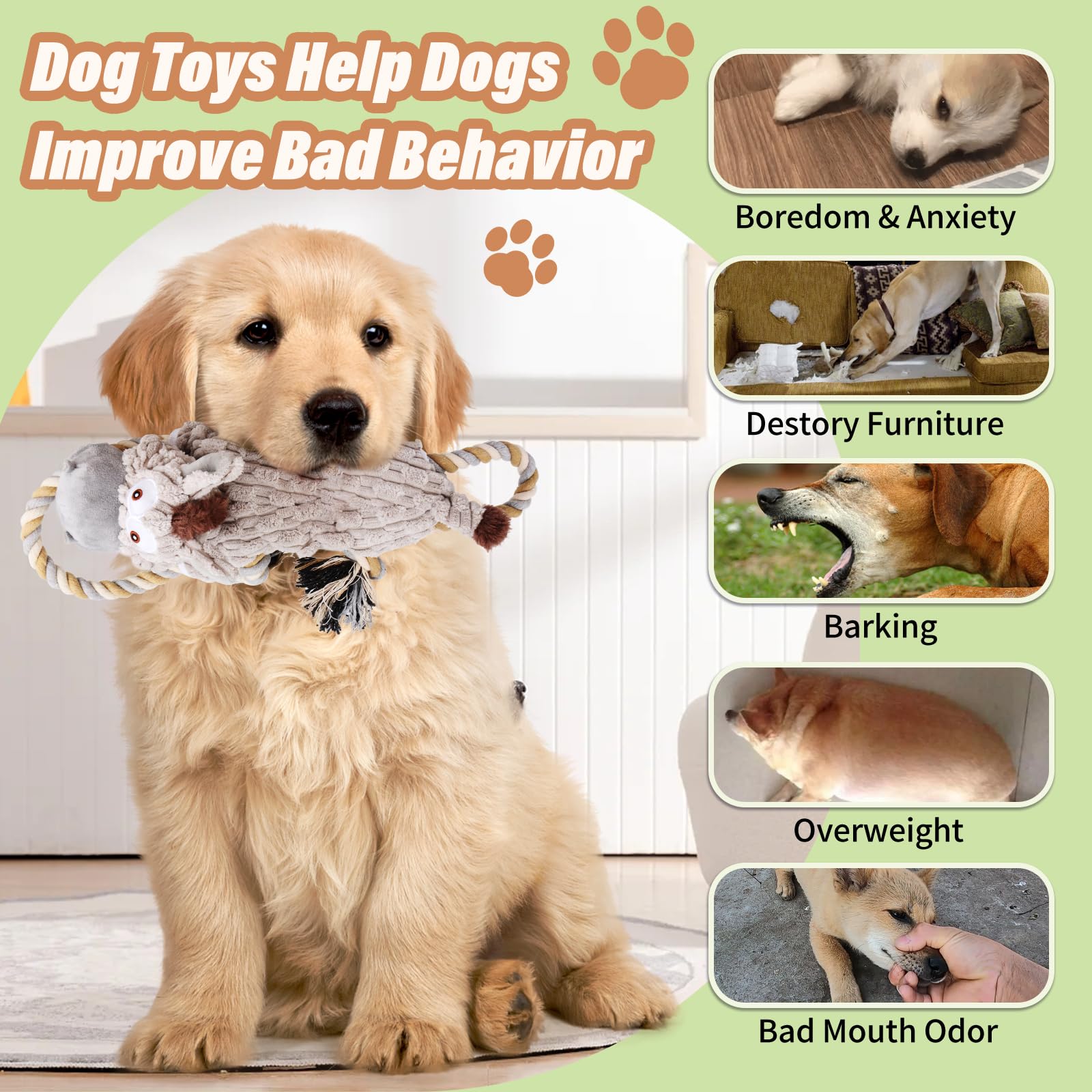 Large Squeaky Dog Toys For Aggressive Chewers,Interactive Tug Of War Puppy Toys With Pull Rope,Tough Plush Pet Dog Chew Toys For