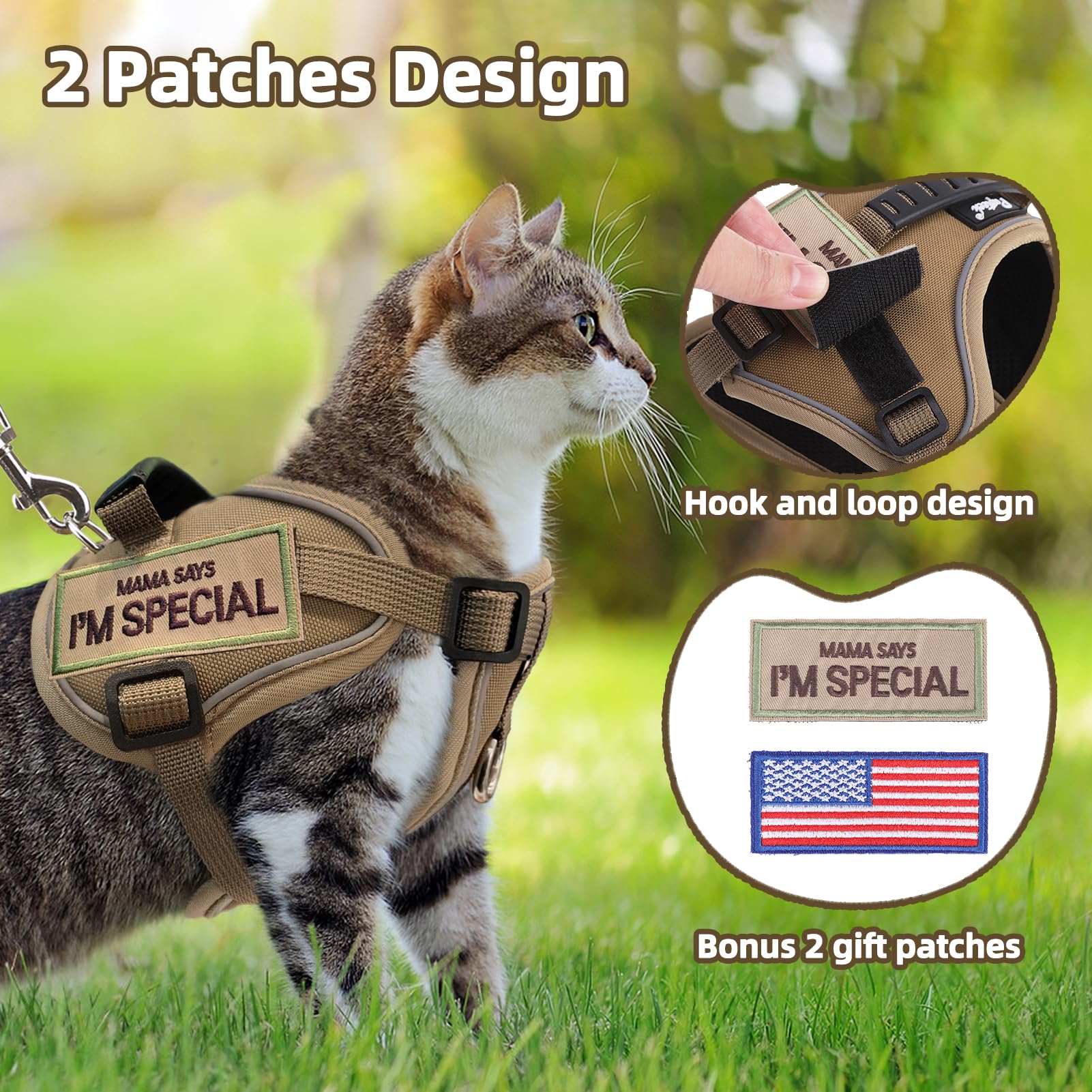Pupteck Tactical Cat Harness And Leash Set Escape Proof, Adjustable Reflective Kitten Jacket Easy Control, Pet Vest Harness For