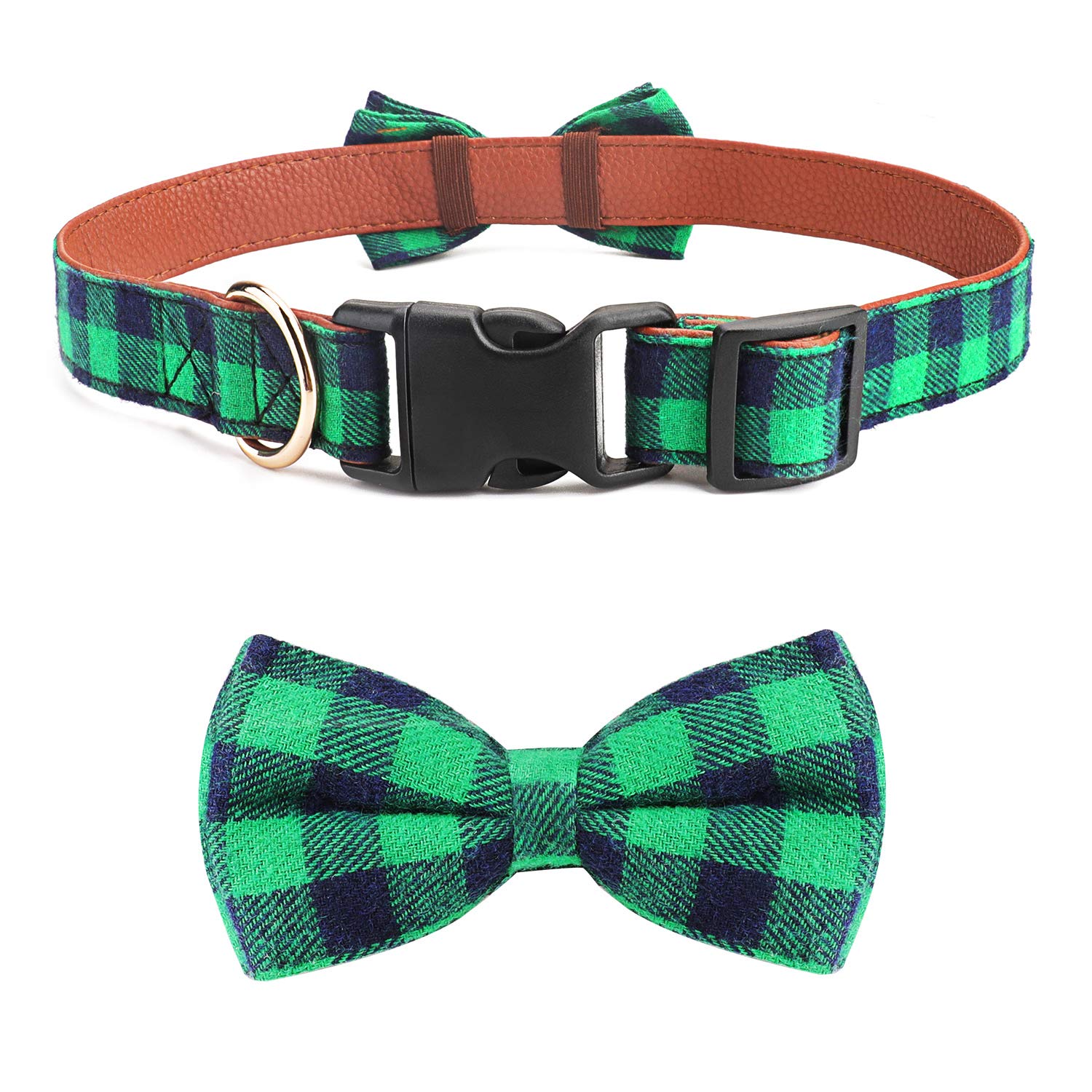 Dog Bow Tie, Vaburs Dog Cat Collar With Bow Tie Buckle Light Plaid Dog Collar For Dogs Cats Pets Soft Comfortable,Adjustable (L, Green)